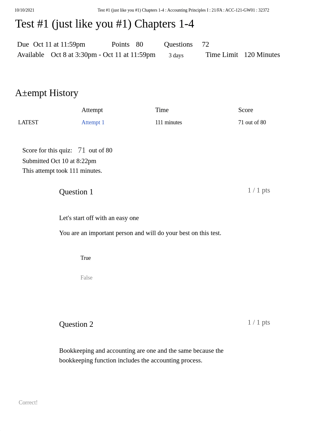 Test #1 (just like you #1) Chapters 1-4 _ Accounting Principles I _ 21_FA _ ACC-121-GW01 _ 32372.pdf_d0z62zarpsu_page1