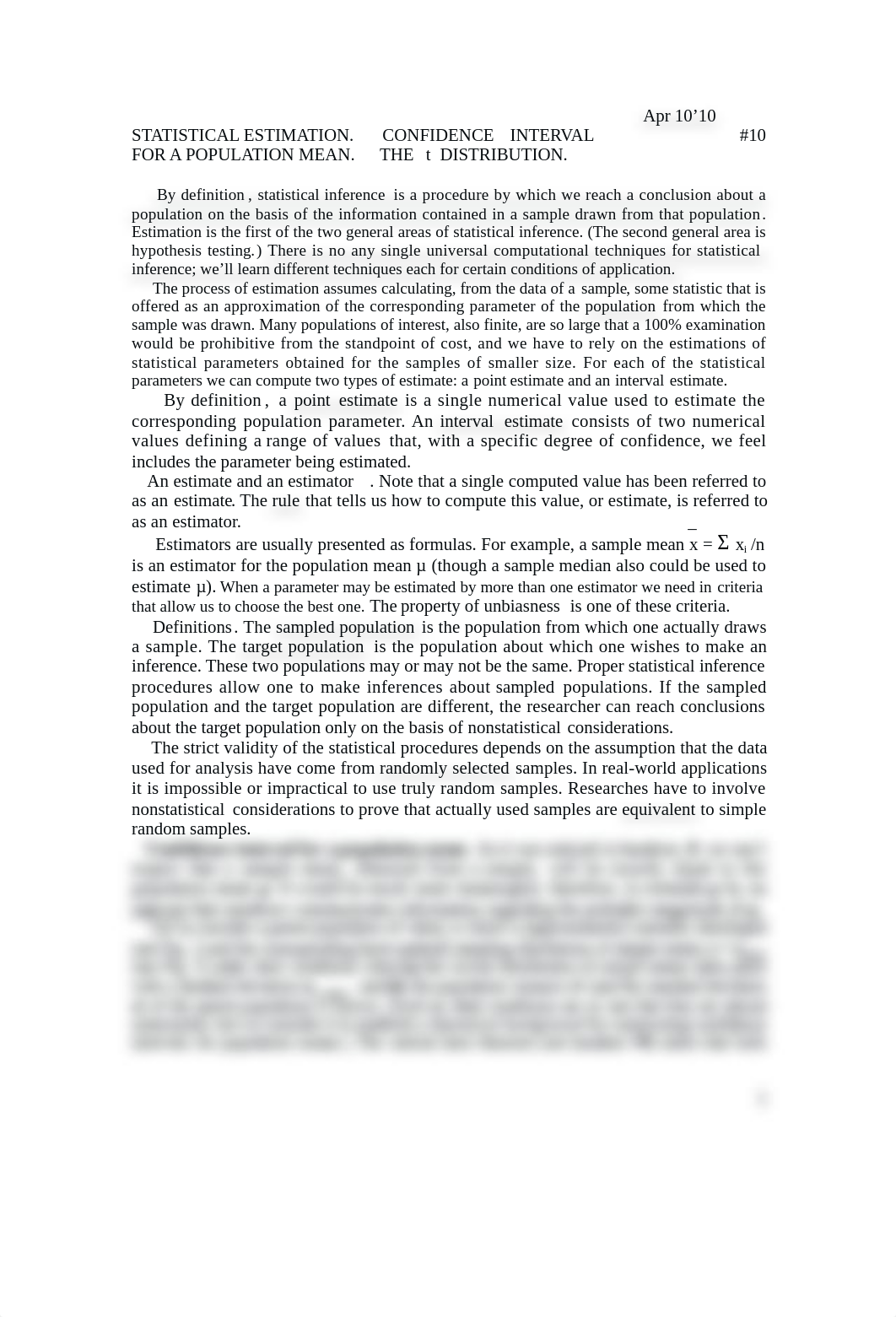 Handout_10 CONFIDENCE INTERVAL FOR A POPULATION MEAN 2_d0z9tfi4x2j_page1