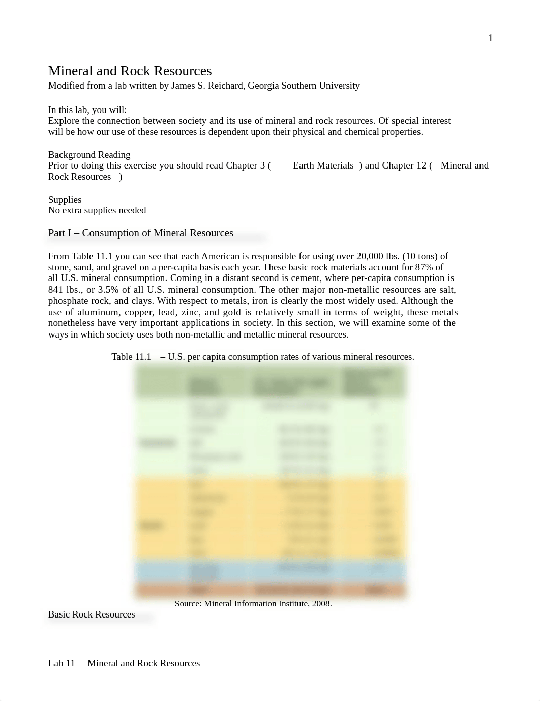 Charlexis James - Lab 11 - Mineral and Rock Resources.docx_d10qxgzqykq_page1