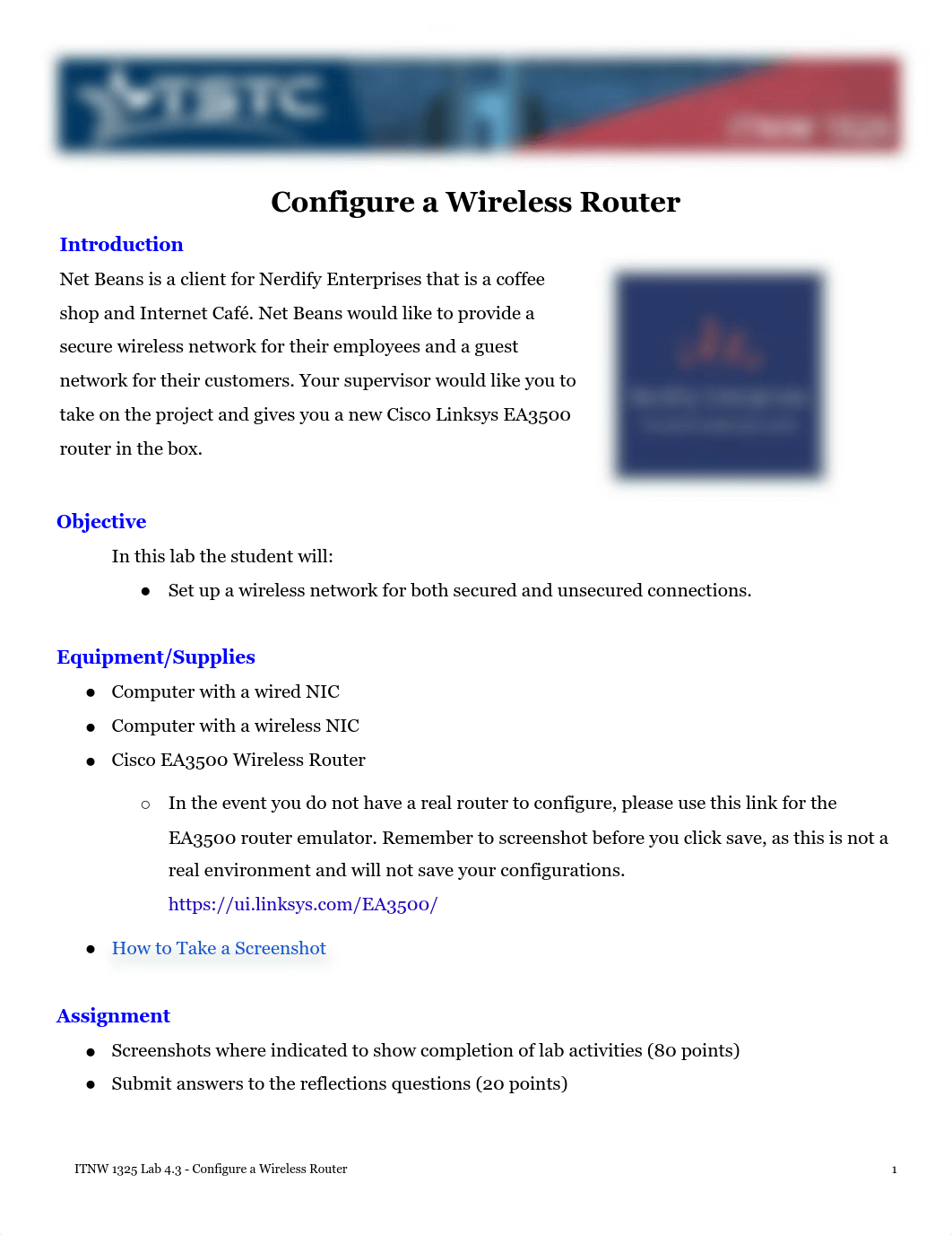 ITNW 1325 Lab 4.3 - Configure a Wireless Router.pdf_d115ehe5lrj_page1