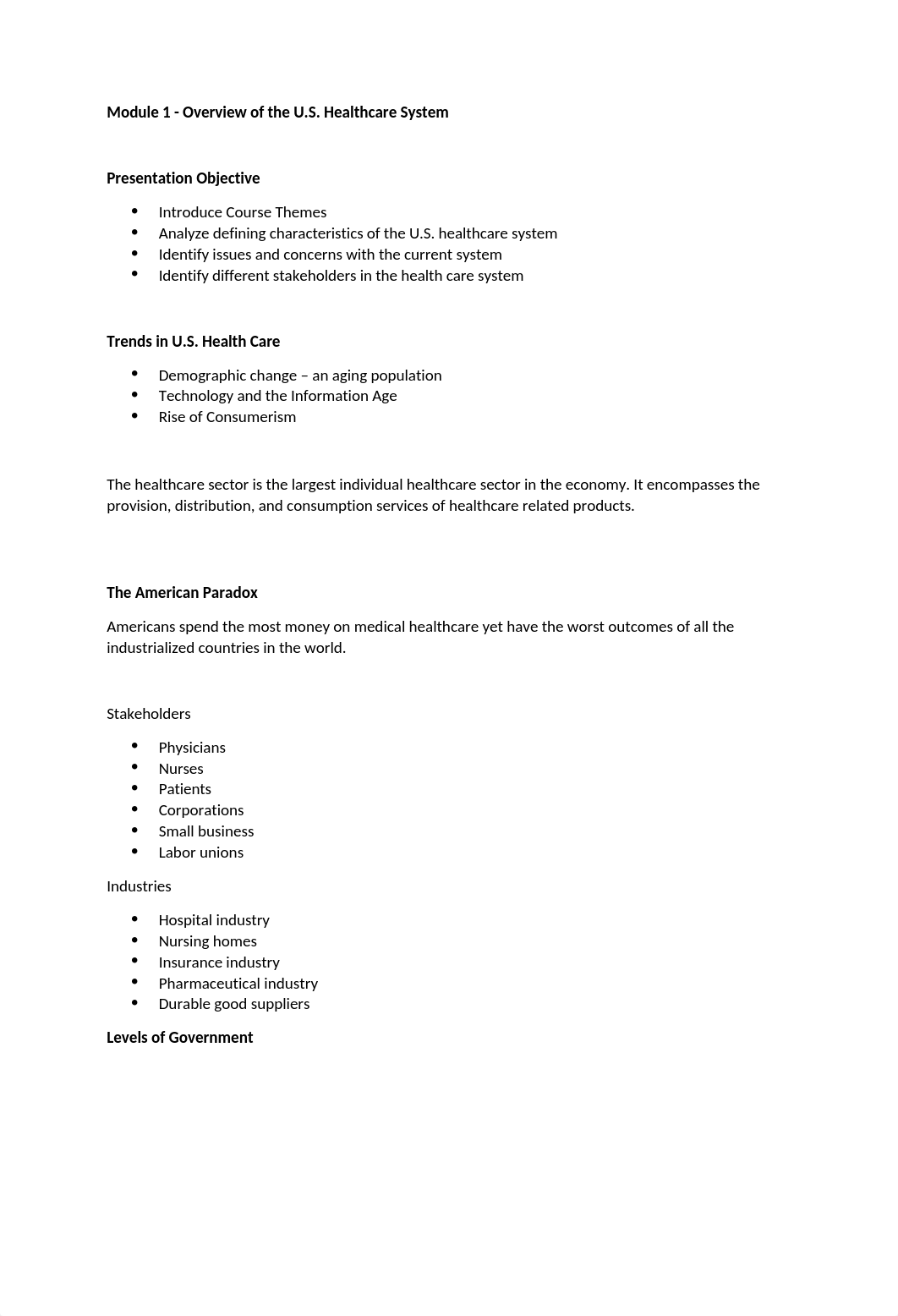 Module 1 - Overview of the U.S. Healthcare System Notes.docx_d11vvczx9ed_page1