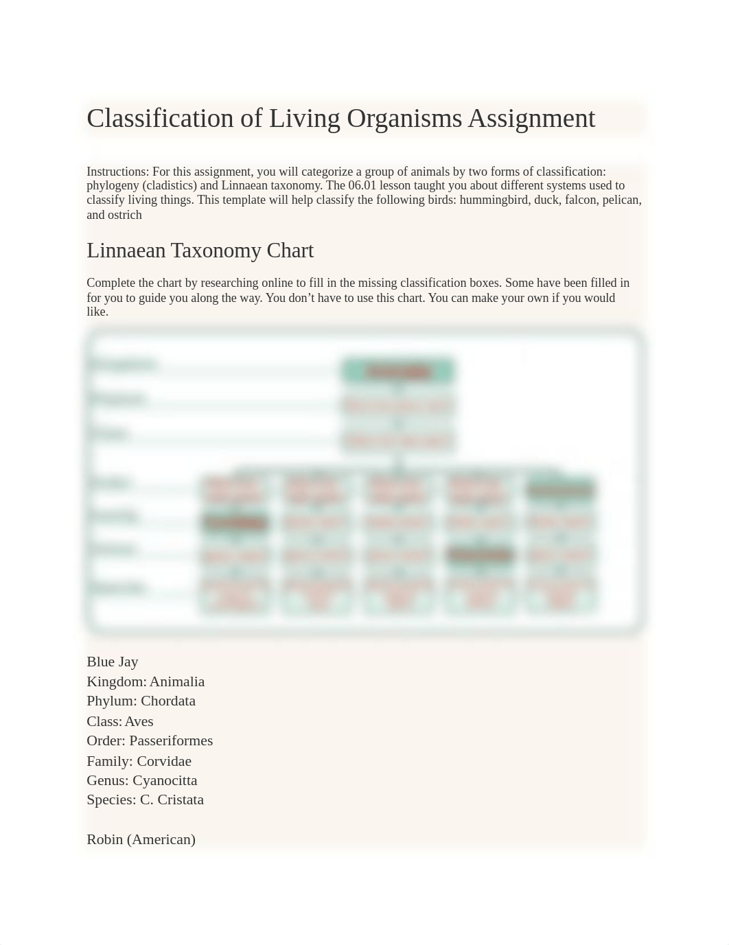 Classification of Living Organisms Assignment.docx_d11xybmozeg_page1