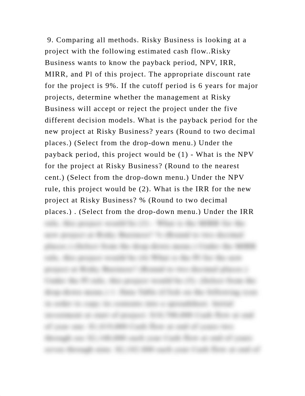 9. Comparing all methods. Risky Business is looking at a project with.docx_d1359gpr73n_page2
