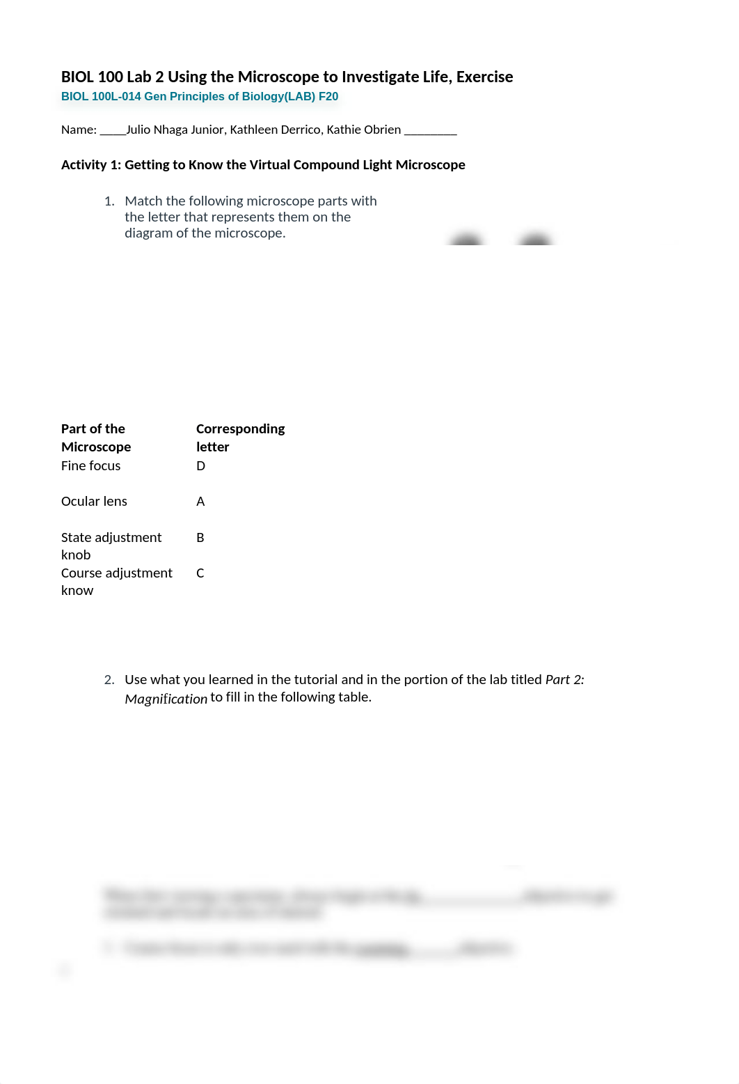 BIOL 100 Lab 2 Using the Microscope Answer sheet (2).docx_d14fu5xu9wd_page1