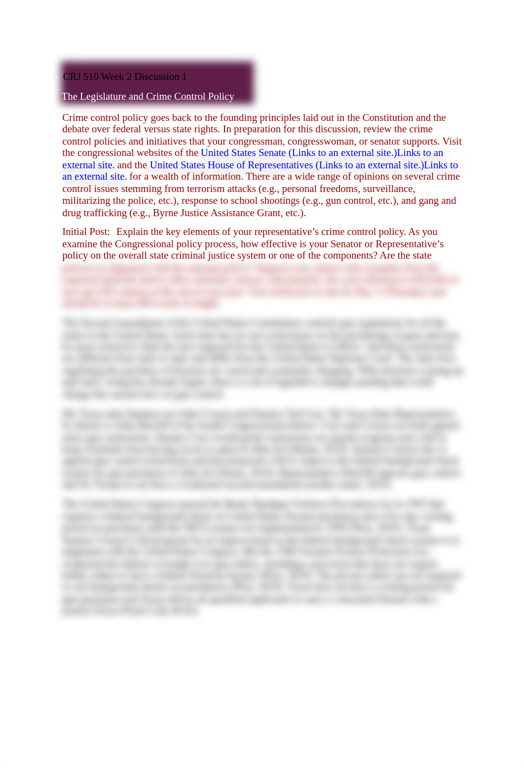 CRJ 510 Week 2 Discussion 1 - The Legislature and Crime Control Policy.docx_d15avkjd4dr_page1