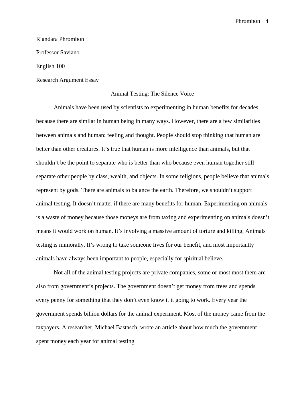 Research Argument Essay Animal Testing- The Silence Voice .docx_d15tbxaibo2_page1