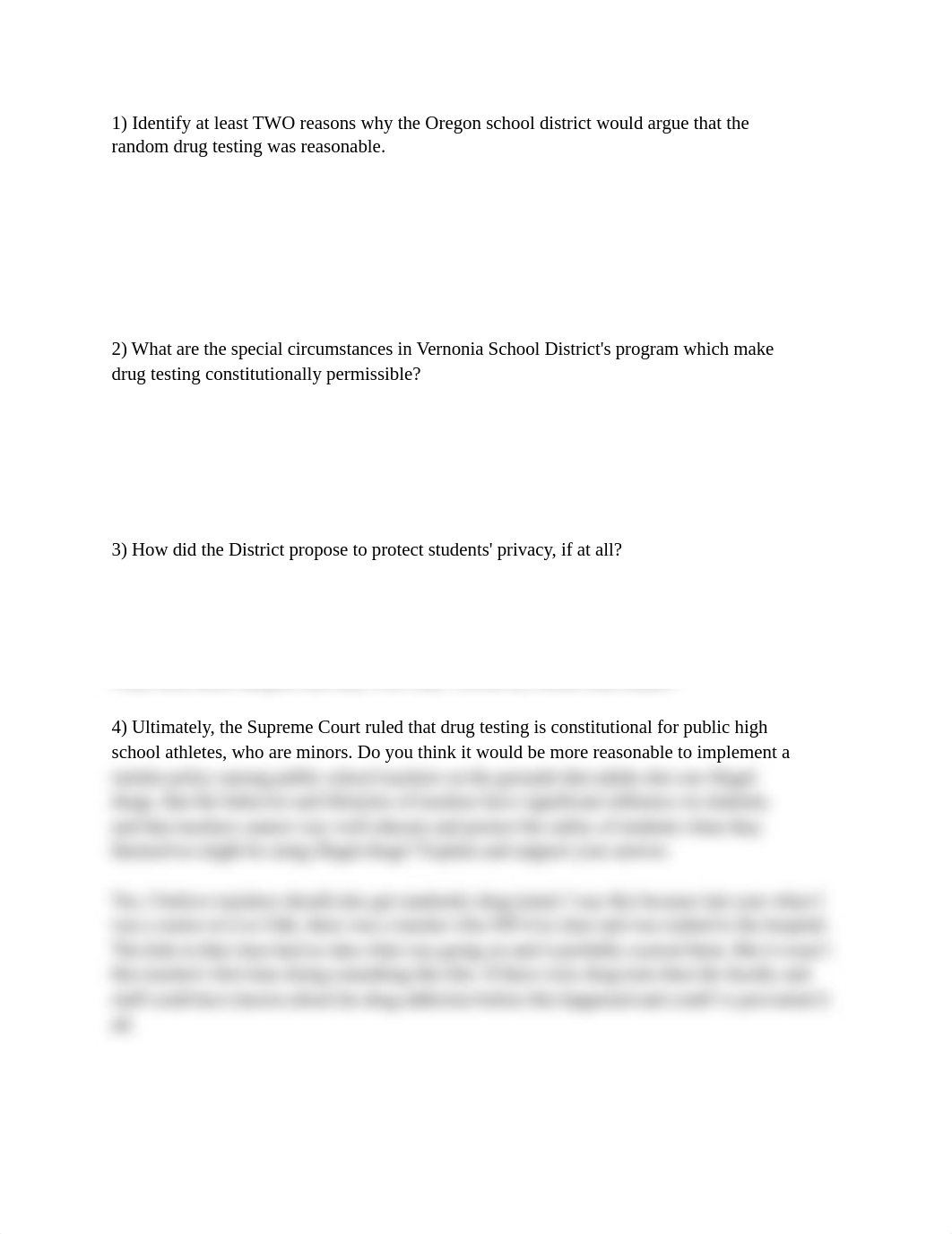 1) Identify at least TWO reasons why the Oregon school district would argue that the random drug tes_d16jj072ax8_page1