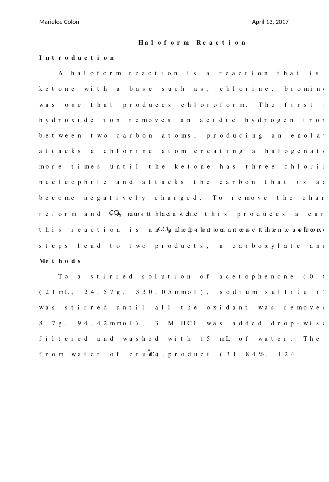 Haloform Reaction Lab Report.docx_d16o77ba7gt_page1