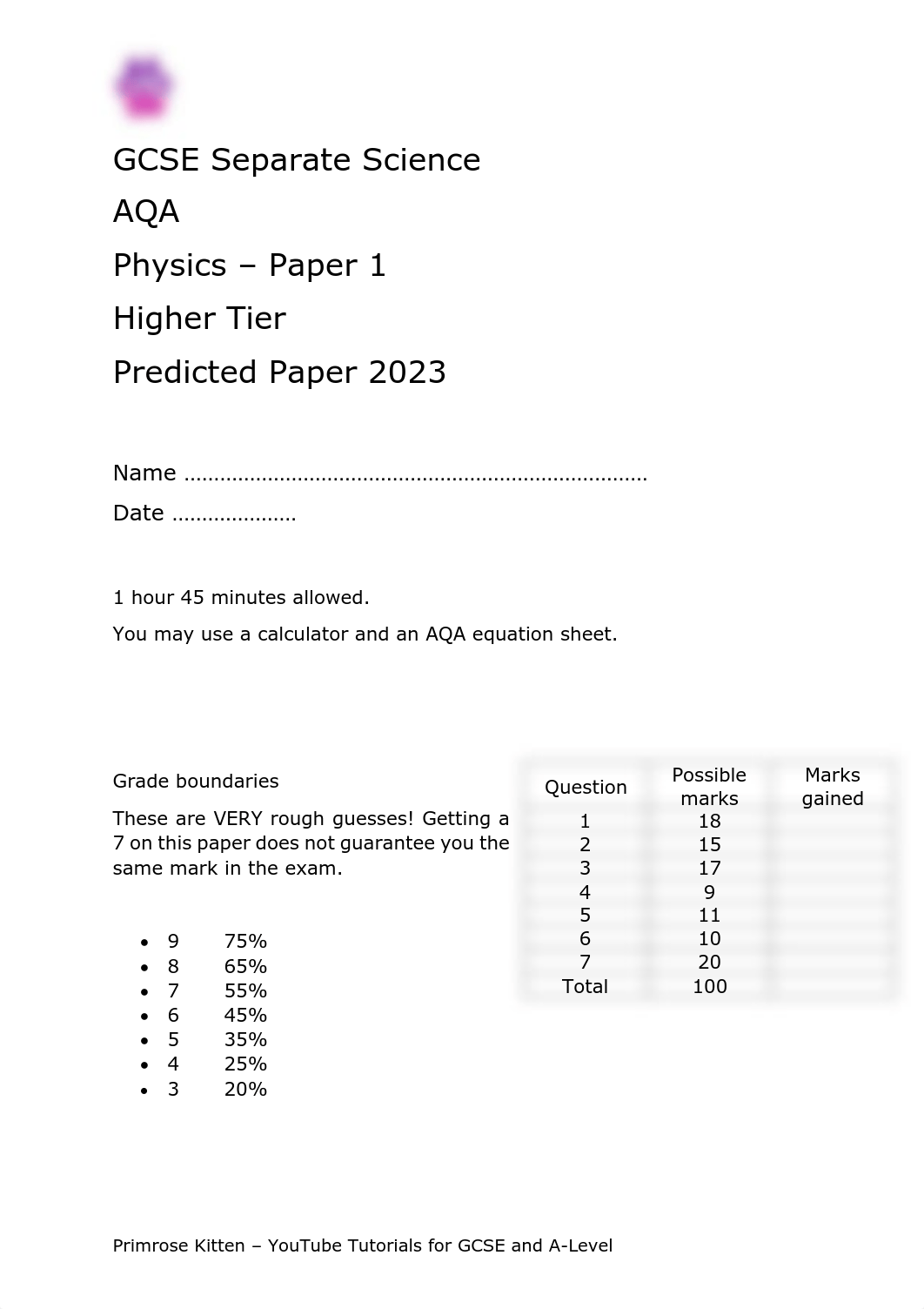 AQA - GCSE Separate Science - Higher - Physics - Paper 1 - 2023 Predictions.pdf_d17ai969vr0_page1