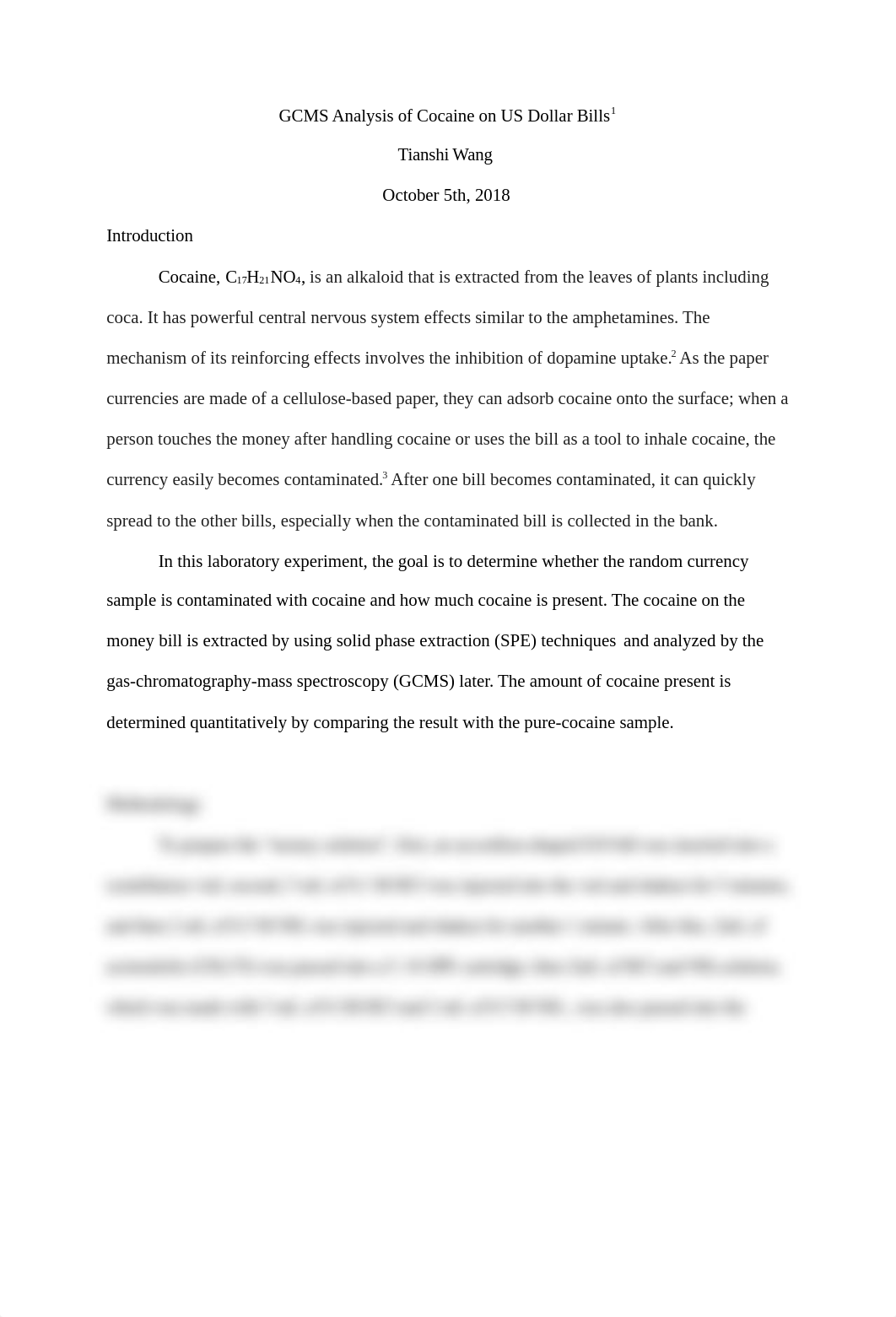 Lab Report of GCMS Analysis of Cocaine on Money (2) copy.docx_d18nejcdkfe_page1