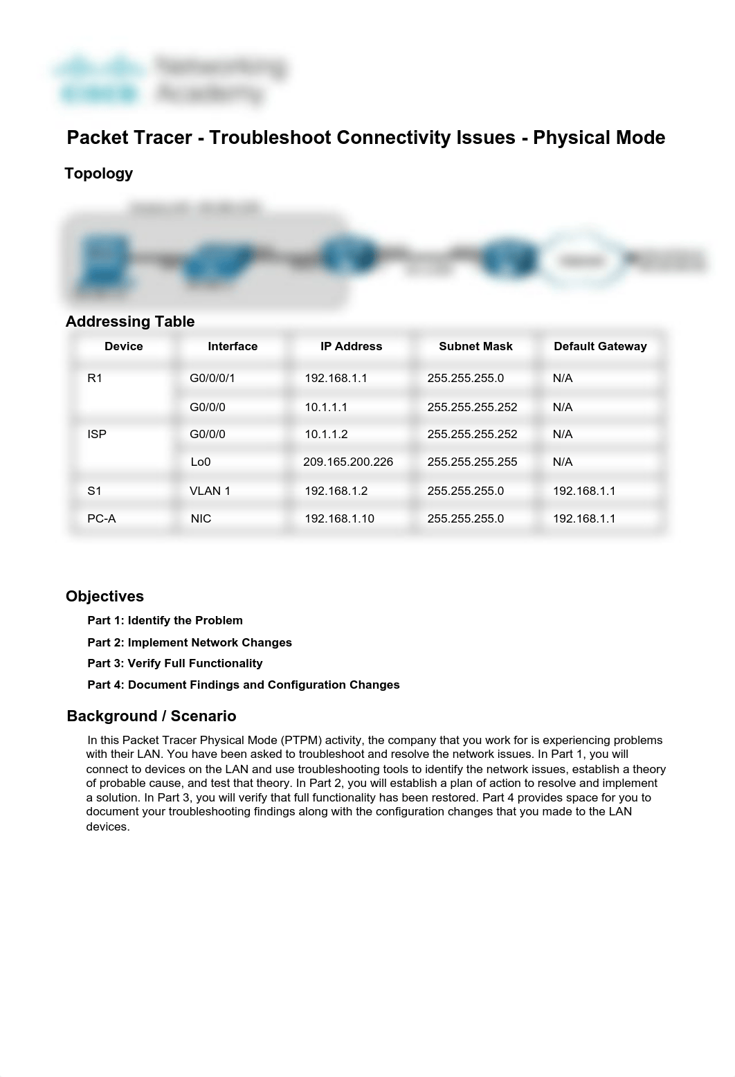 17.7.7-packet-tracer---troubleshoot-connectivity-issues---physical-mode (1).pdf_d18t99mrl4g_page1