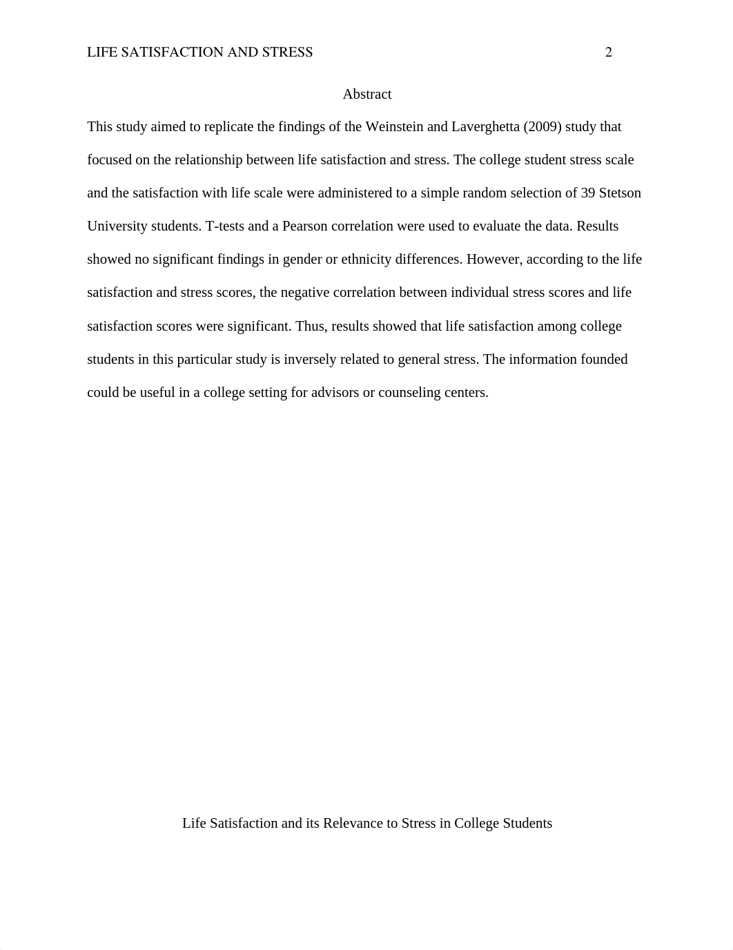 Life Satisfaction and its Relevance to Stress in College Students Project_d19dveeg70d_page2