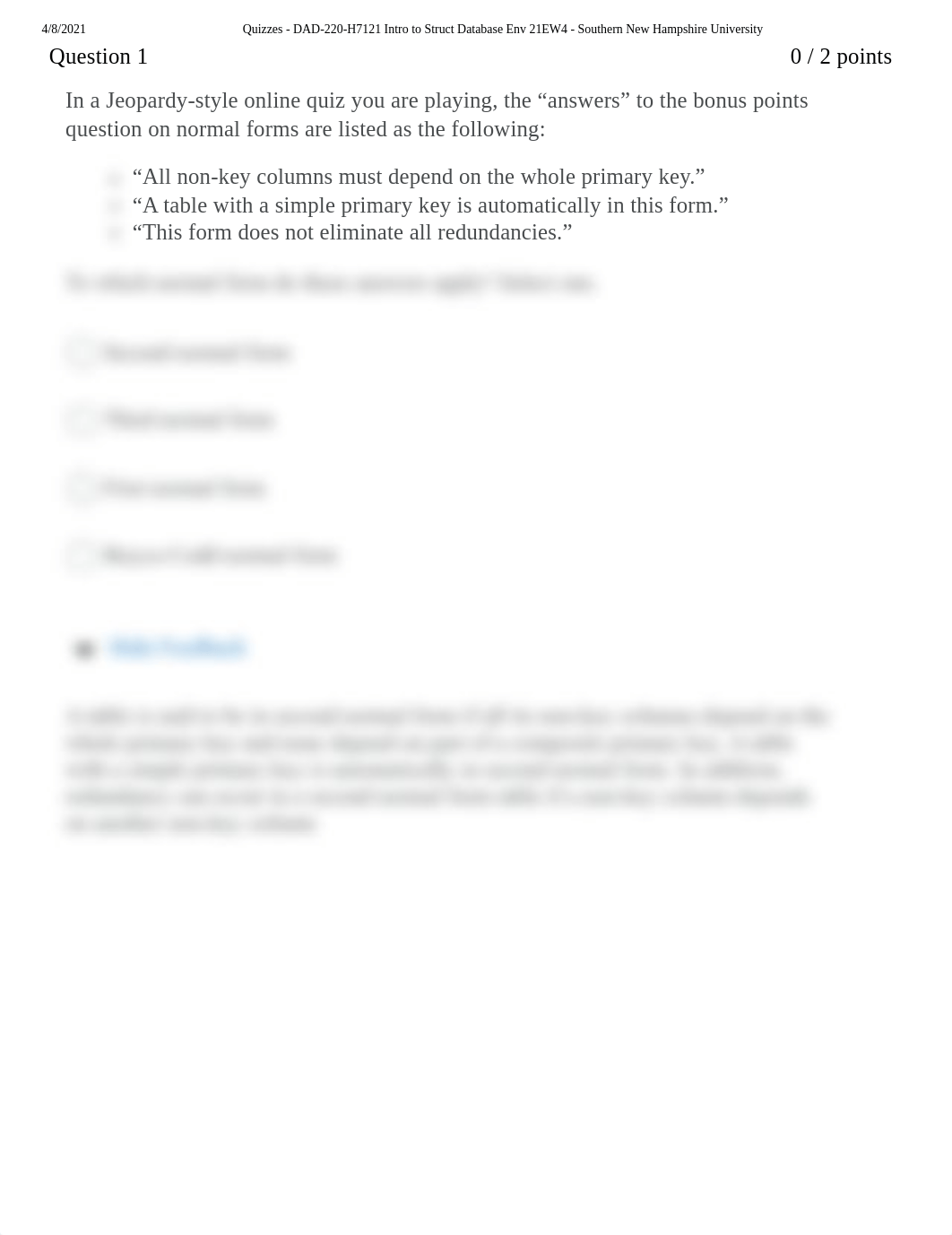 Quizzes - DAD-220-H7121 Intro to Struct Database Env 21EW4 - Southern New Hampshire University-1.pdf_d19odfk2567_page1
