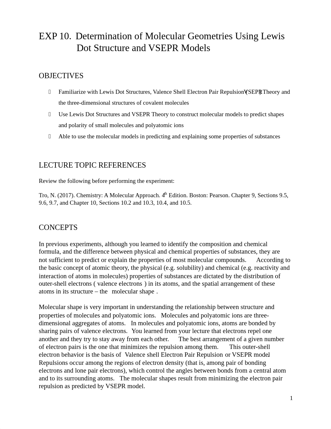 Exp 10 Determination of Molecular Geometries using Lewis Dot Structures and VSEPR Models.pdf_d1a62ojkqwc_page1