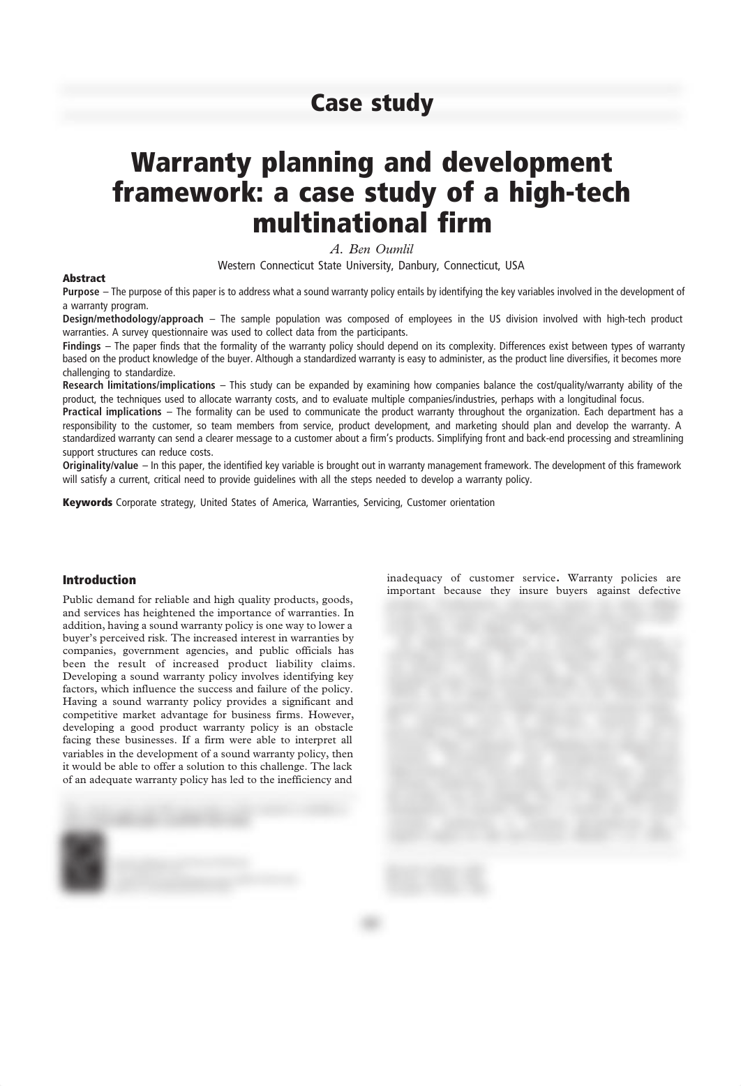 Warranty planning and development framework A case study of a high-tech multinational firm. The Jour_d1bp9yc9yuh_page1