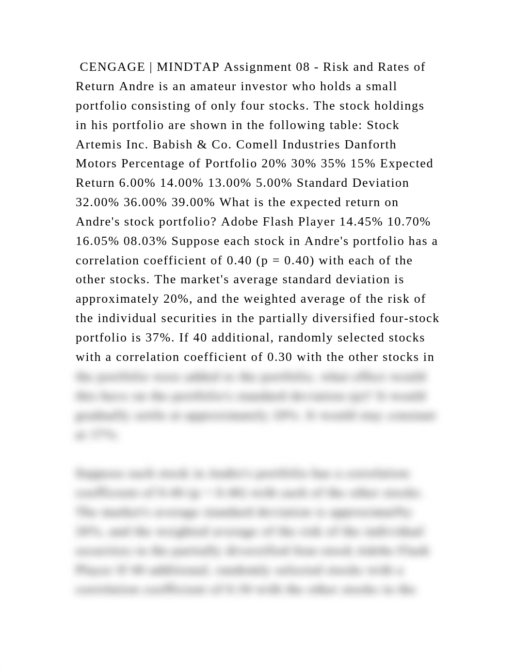 CENGAGE  MINDTAP Assignment 08 - Risk and Rates of Return Andre is a.docx_d1cs8ut17g5_page2