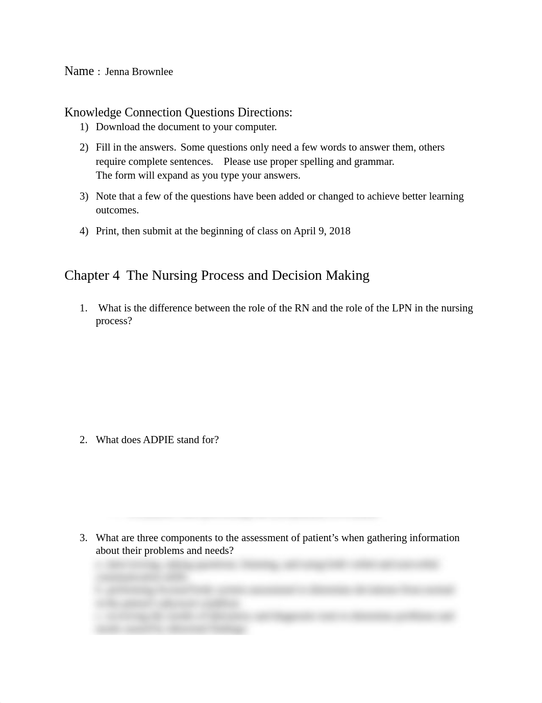 Knowledge Connection Nursing Process, Documentation, Therapeutic Communication (2).docx_d1d3fogun51_page1