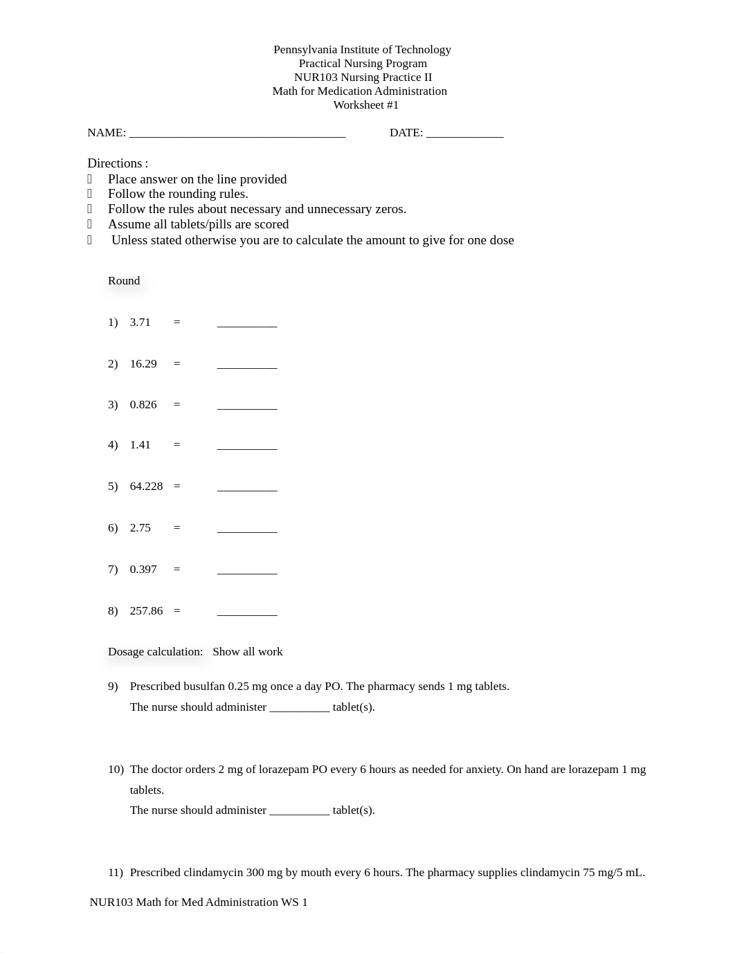 NUR103 math for medication administration Worksheet 1.docx_d1dlbxmmck6_page1