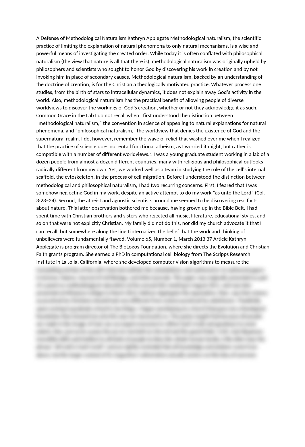 A Defense of Methodological Naturalism Kathryn Applegate Methodological naturalism.docx_d1dwazz36m9_page1