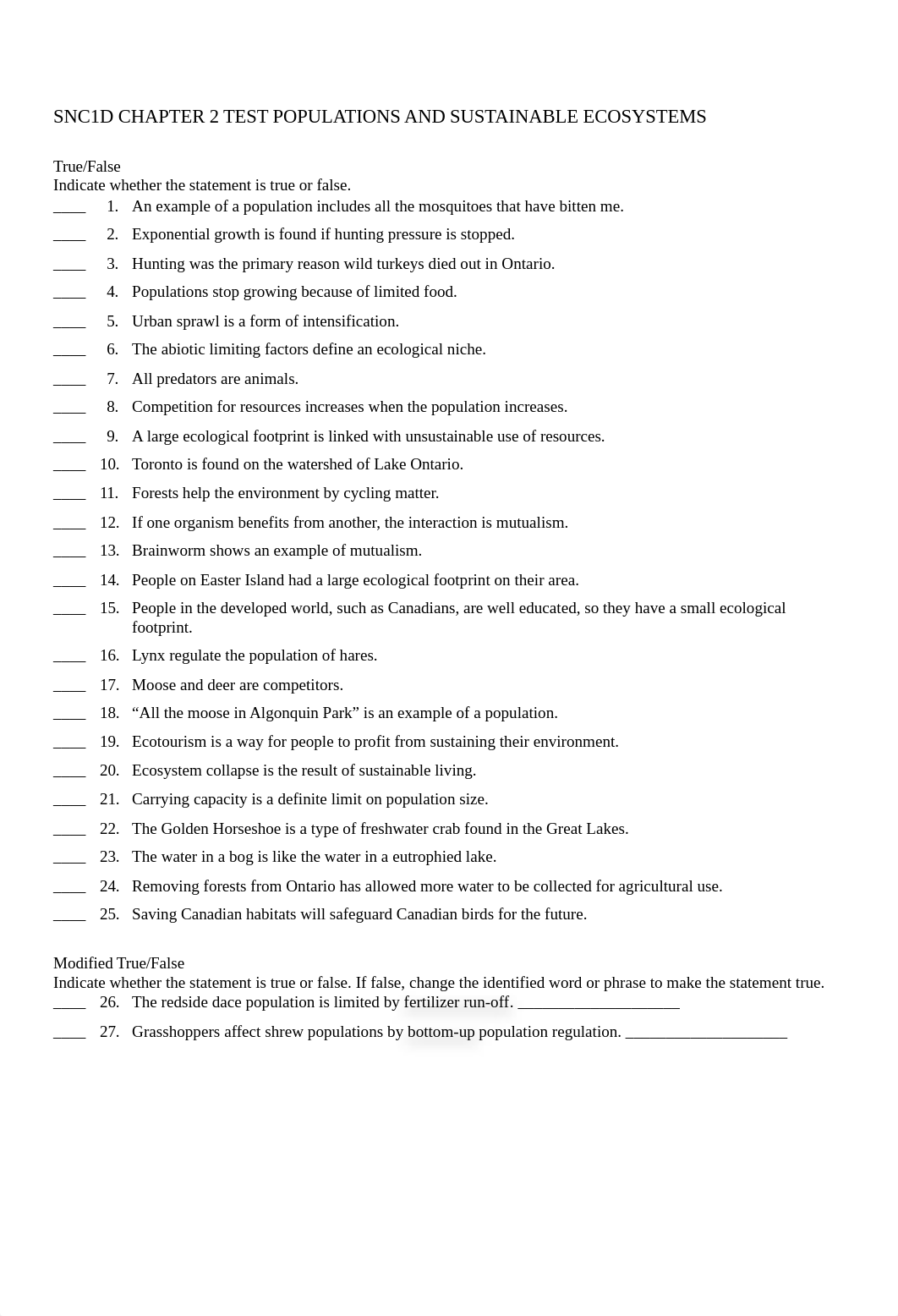 SNC1D CHAPTER 2 TEST POPULATIONS AND SUSTAINABLE  ECOSYSTEMS.doc_d1f76qq6v8i_page1