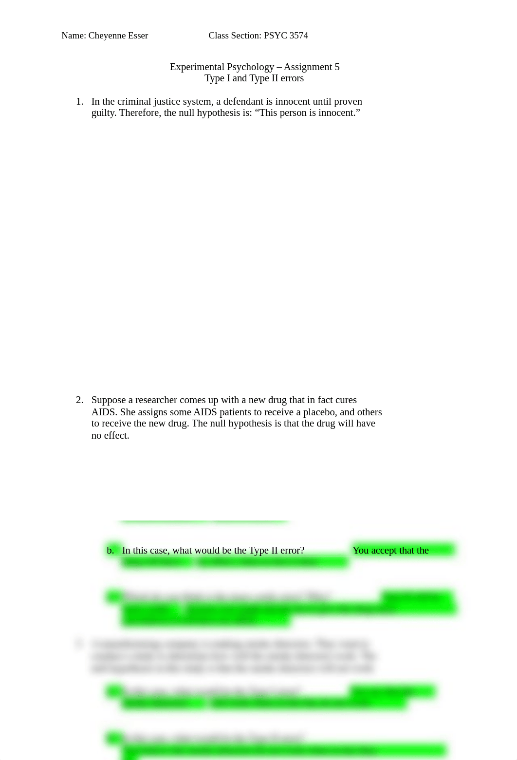 Type I and Type II errors -  HW 5_experimental psych.doc_d1fi4vdnlyr_page1