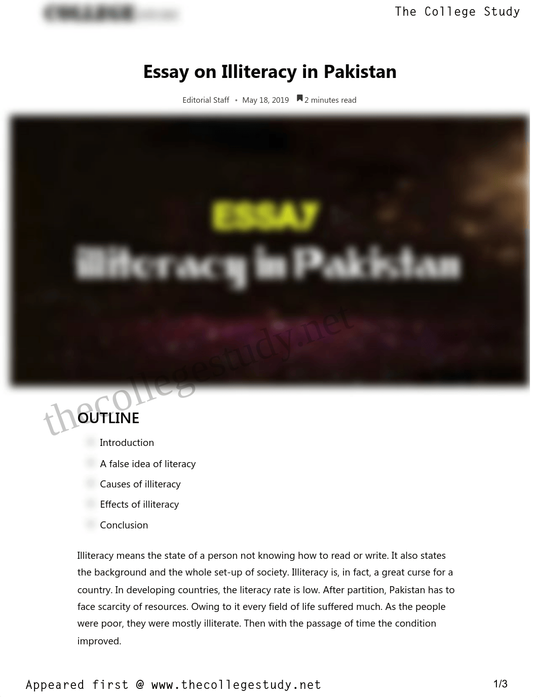 5 Essay on Illiteracy in Pakistan _ The College Study.pdf_d1funt69ji7_page1