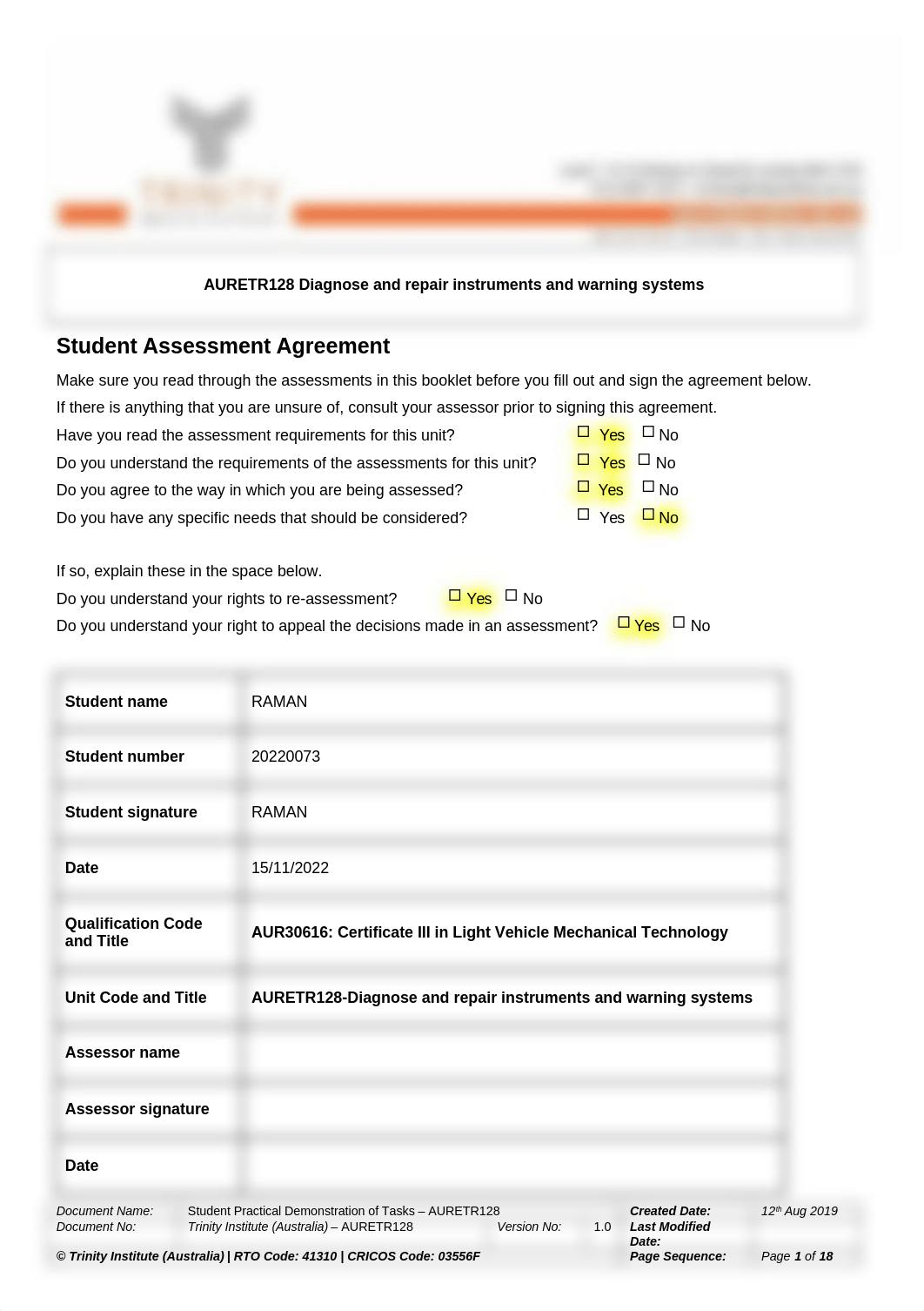 AURETR128_Assessment 2_Practical Demonstration Tasks_V2_de9a488cbad9330706de43797418c44d.docx_d1fvdxky1gy_page1