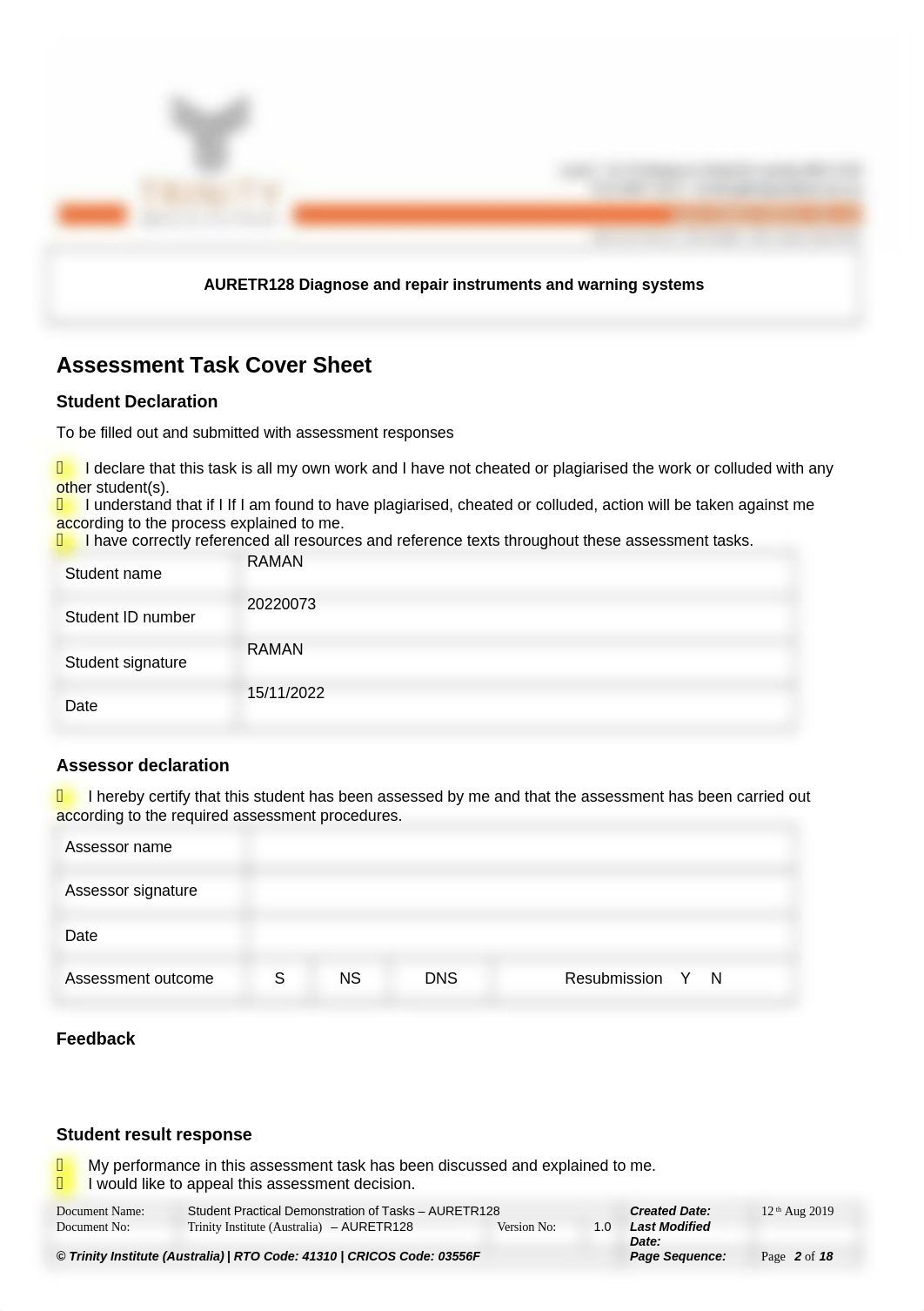 AURETR128_Assessment 2_Practical Demonstration Tasks_V2_de9a488cbad9330706de43797418c44d.docx_d1fvdxky1gy_page2