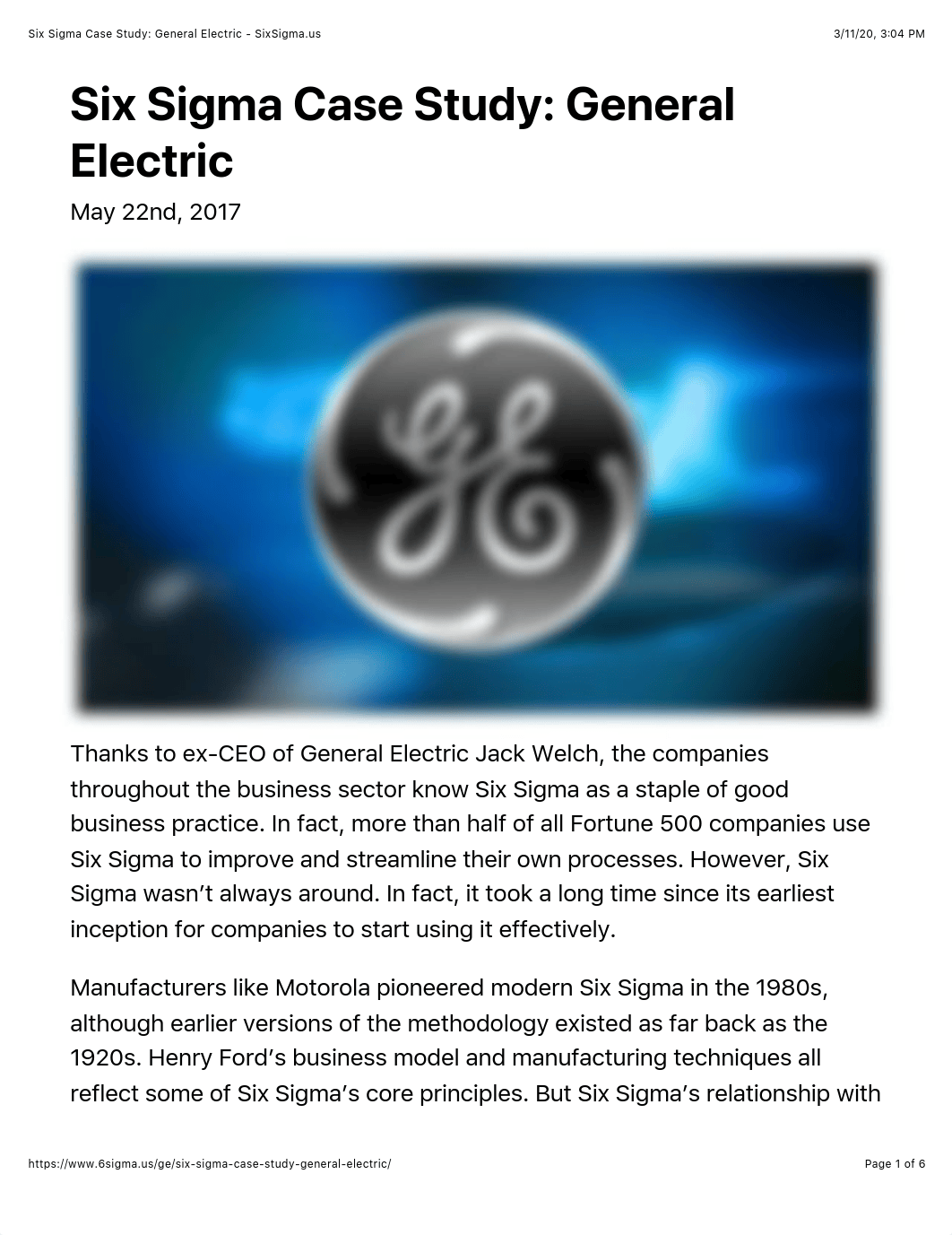 Six Sigma Case Study: General Electric - SixSigma.us.pdf_d1glt0lnoa2_page1