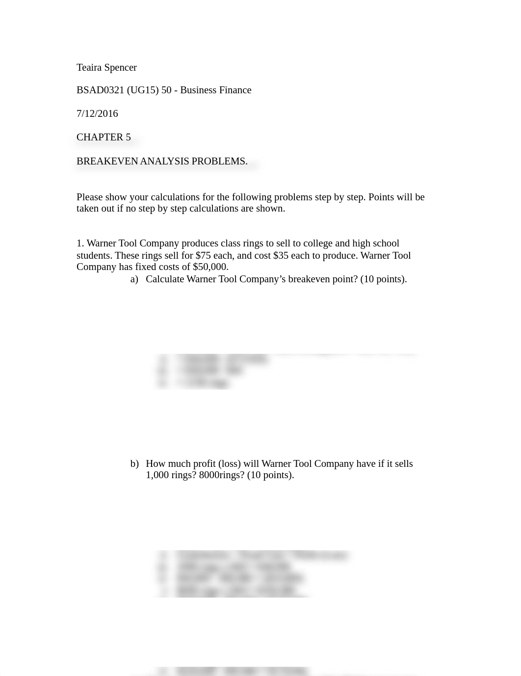 Teaira Spencer Chapter 5 Breakeven analysis Problems_d1gyheu3320_page1