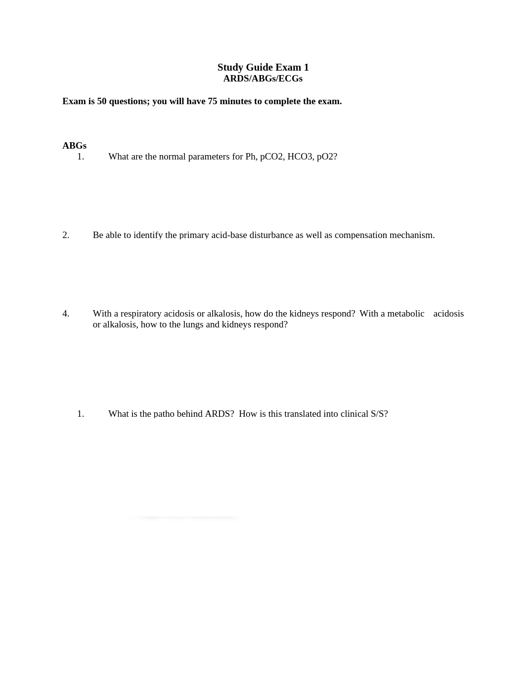 Study Guide Exam 1 ABGs ARDS ECGs SUM 22.docx_d1h5s6fnsej_page1