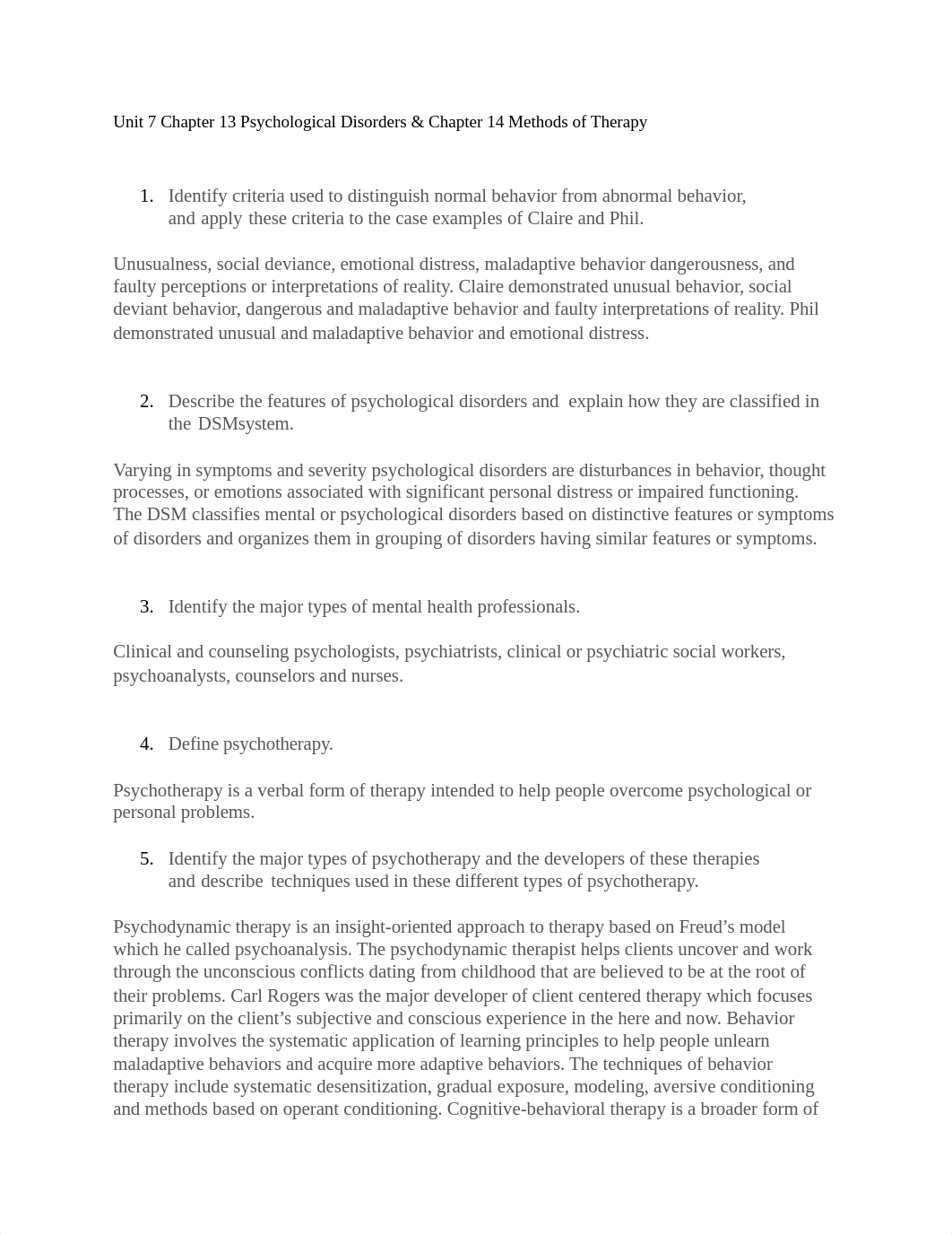 Unit 7 Chapter 13 Psychological Disorders and Chapter 14 Therapies Review Questions.docx_d1hd6nmoxc2_page1