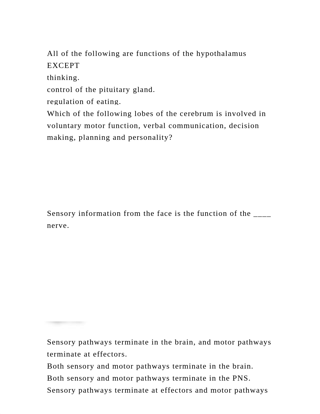 All of the following are functions of the hypothalamus EXCEPTthink.docx_d1idd40fpps_page2