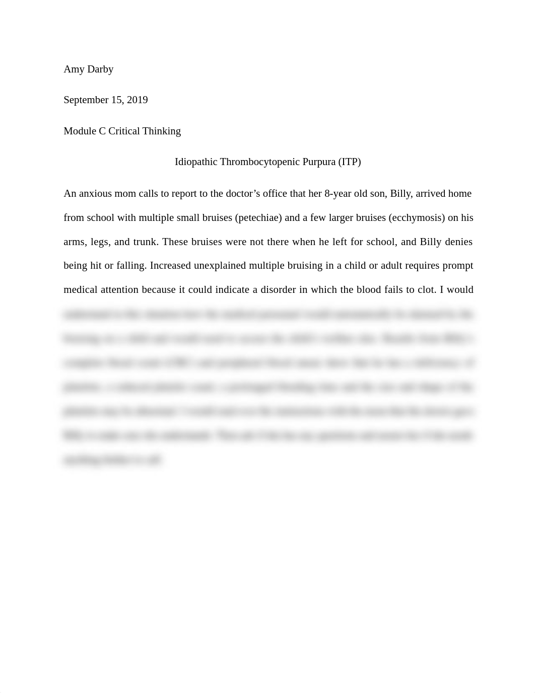 Amy Darby HIT 115 Module C Critical Thinking  Idiopathic Thrombocytopenic Purpura (ITP) (1).docx_d1ija5ygetw_page1