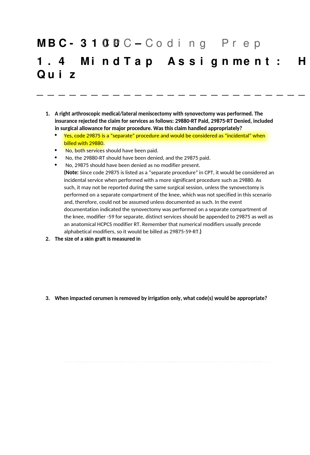 MBC3100 - CPC Coding Prep - 1.4 MindTap Assignment - HCPCS Level II Quiz.docx_d1jj3vhjjqw_page1