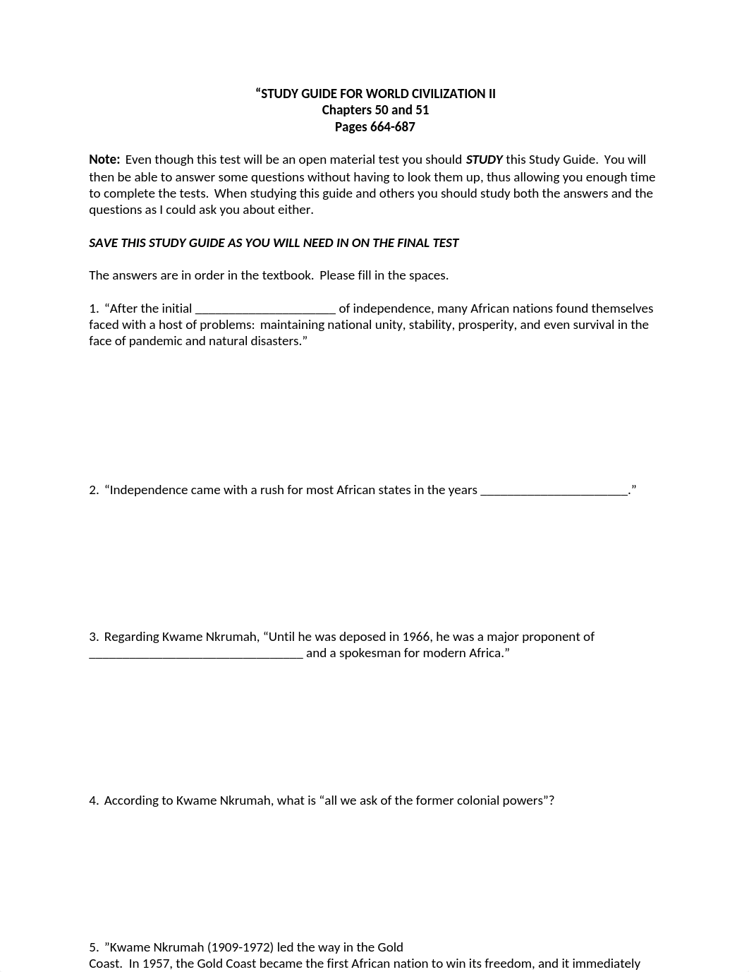 World Civ. II Study Guide - Chapters 50 and 51 - P_d1k1605t4m6_page1