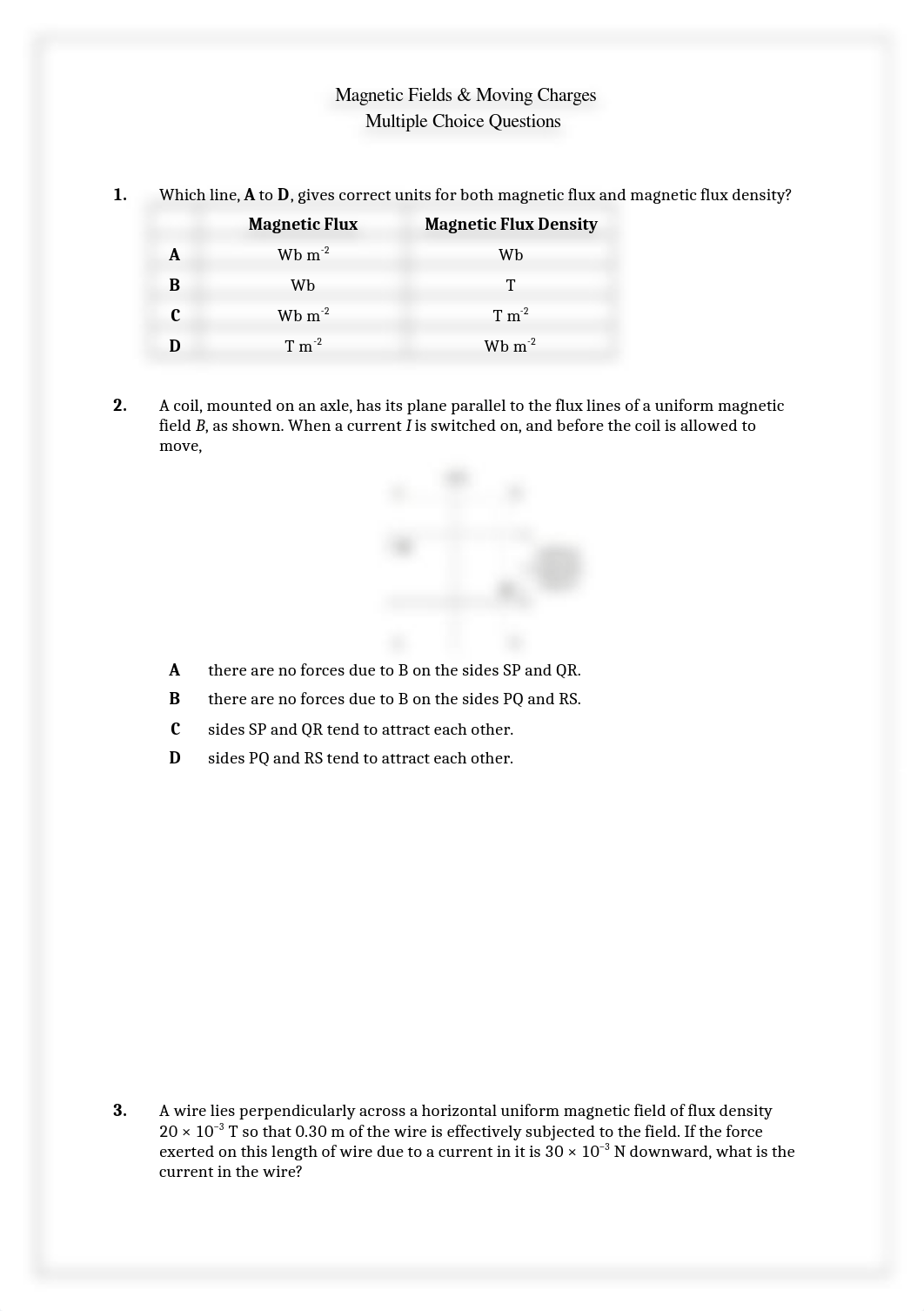 Magnetic fields and moving charges multi choice.docx_d1k7skalbx5_page1