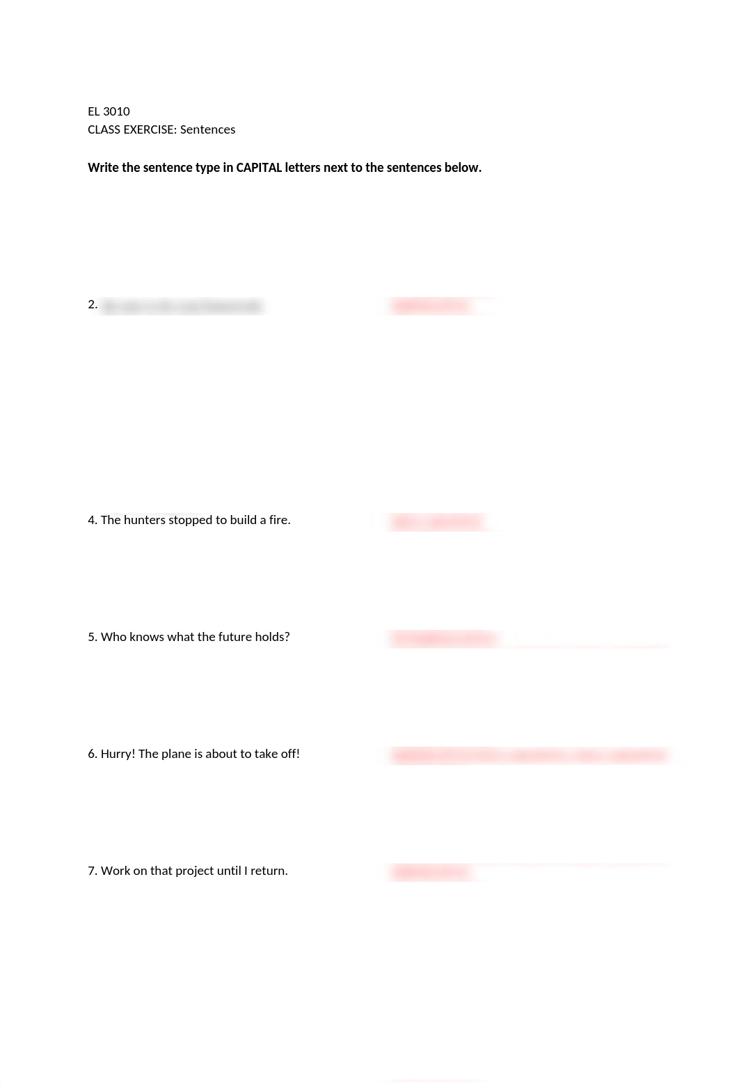 EL 3010 Sentences CLASS EXERCISE ANSWER KEY(1).docx_d1kgsk5hrn8_page1