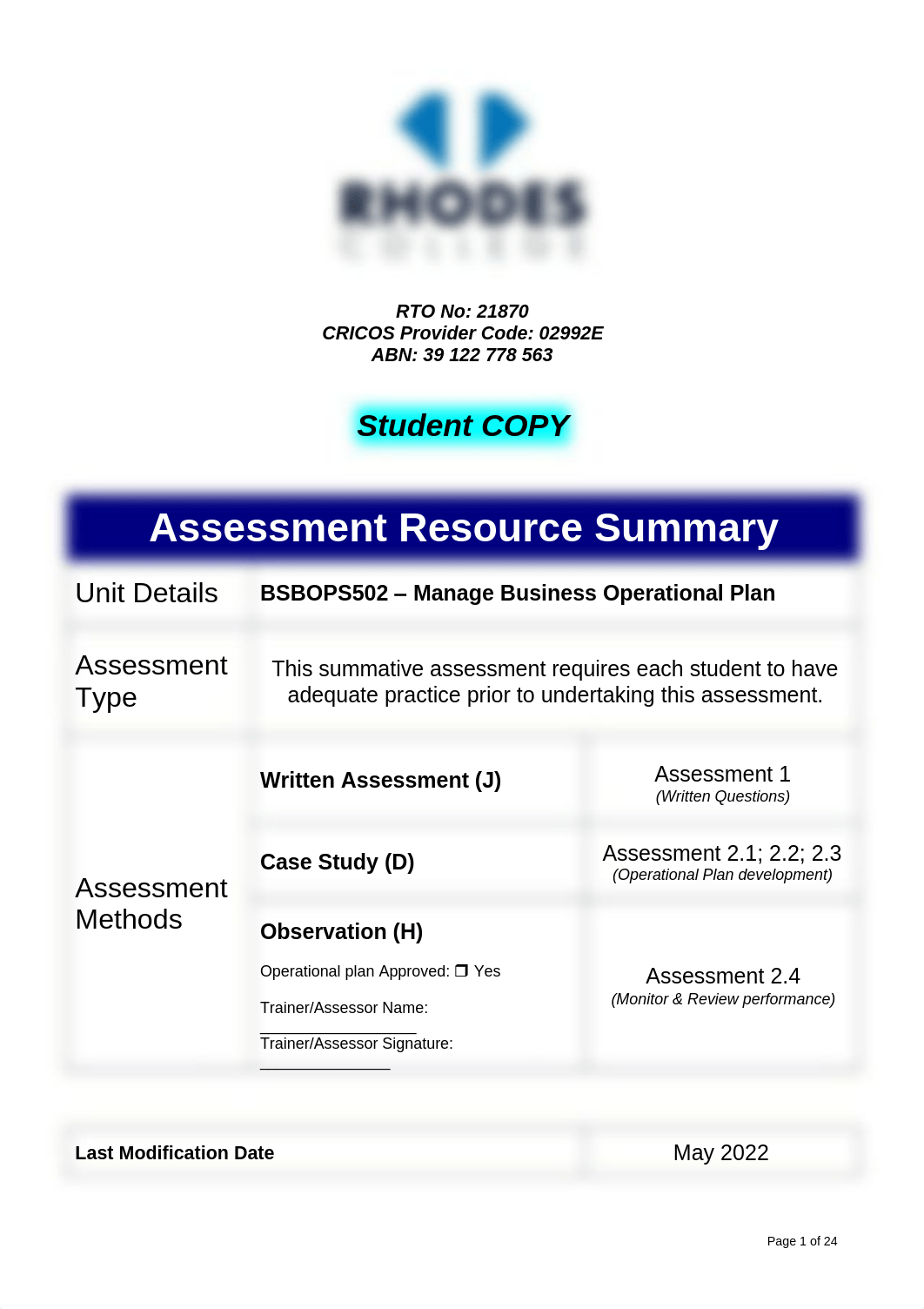 SATool - BSBOPS502 - Manage Business operational plan - v 31 May 2022 (2).pdf_d1klxyonaq2_page1