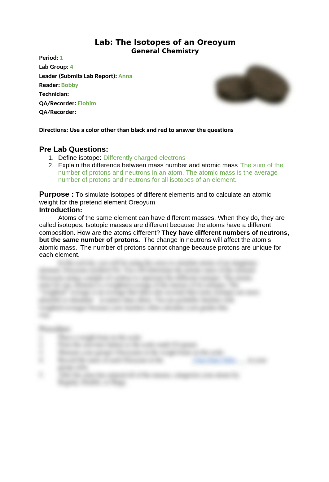 General Chemistry - Isotopes of Oreos Lab Modified.docx_d1ko7w16f1g_page1