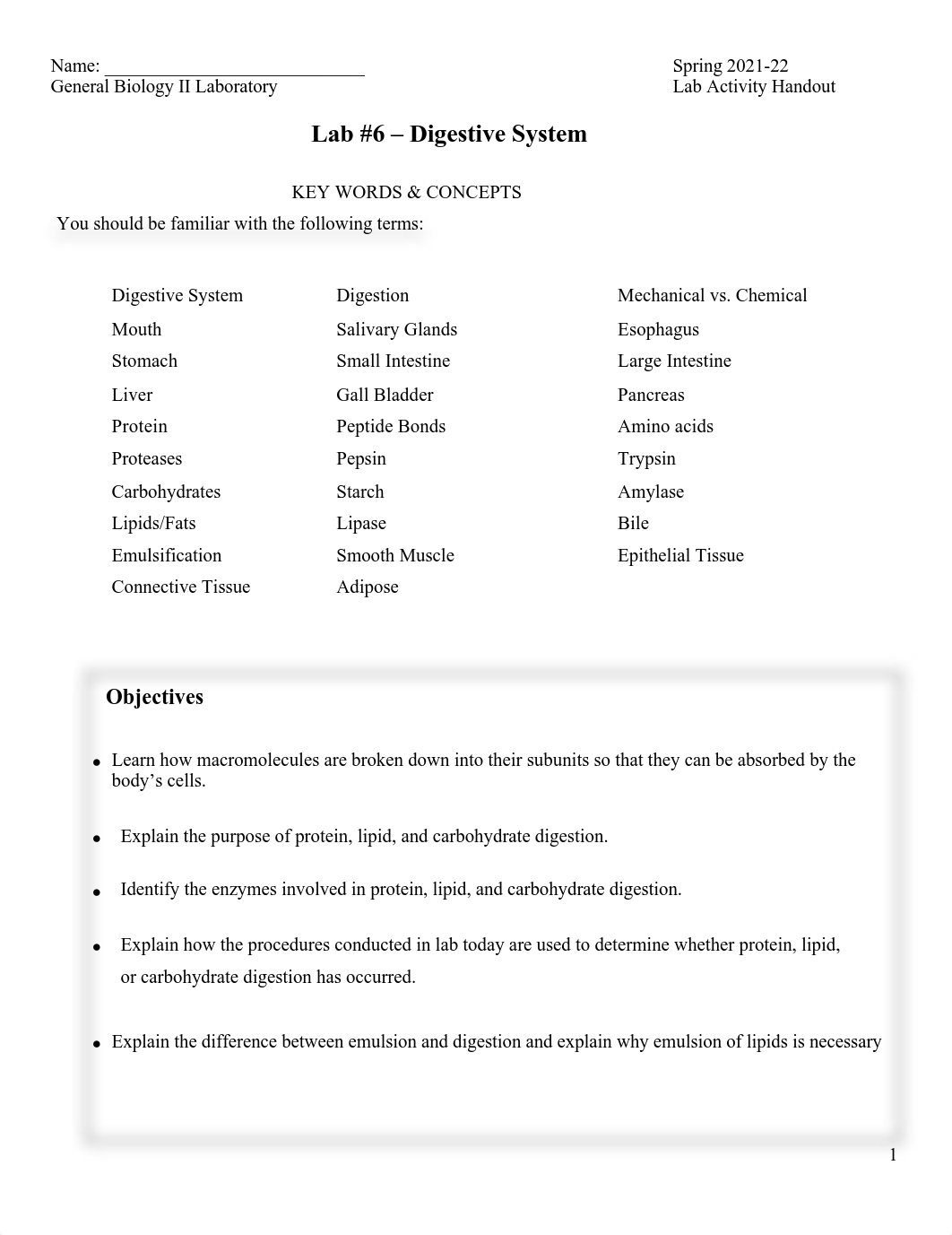 Lab # 5 Digestive System Experimental Lab Handout Spring 2022 .pdf_d1mv3av56wa_page1