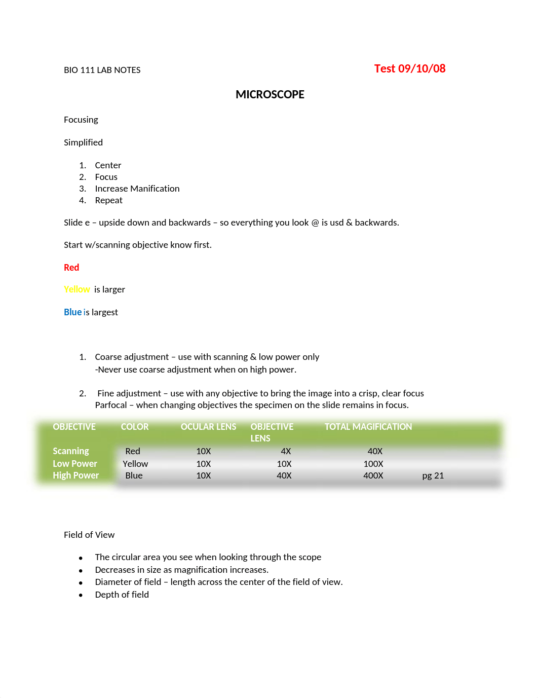 BIBIO 111 LAB NOTES   Microscope Test_d1na4pphvps_page1