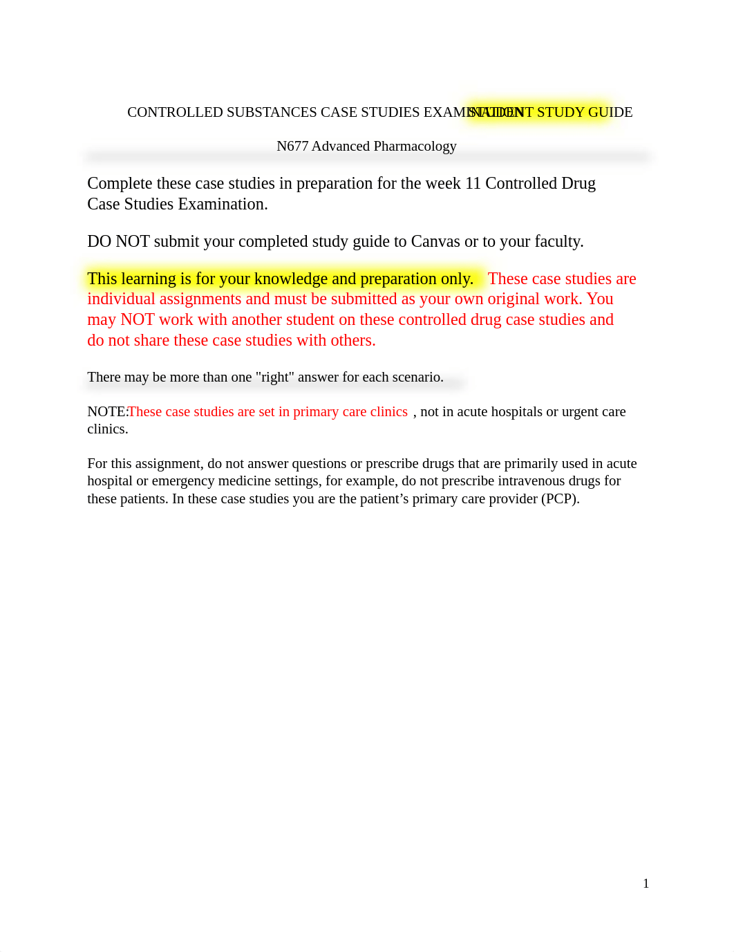 N677 Controlled Substances Case Studies STUDENT STUDY GUIDE V.8.docx_d1neqdzylzu_page1