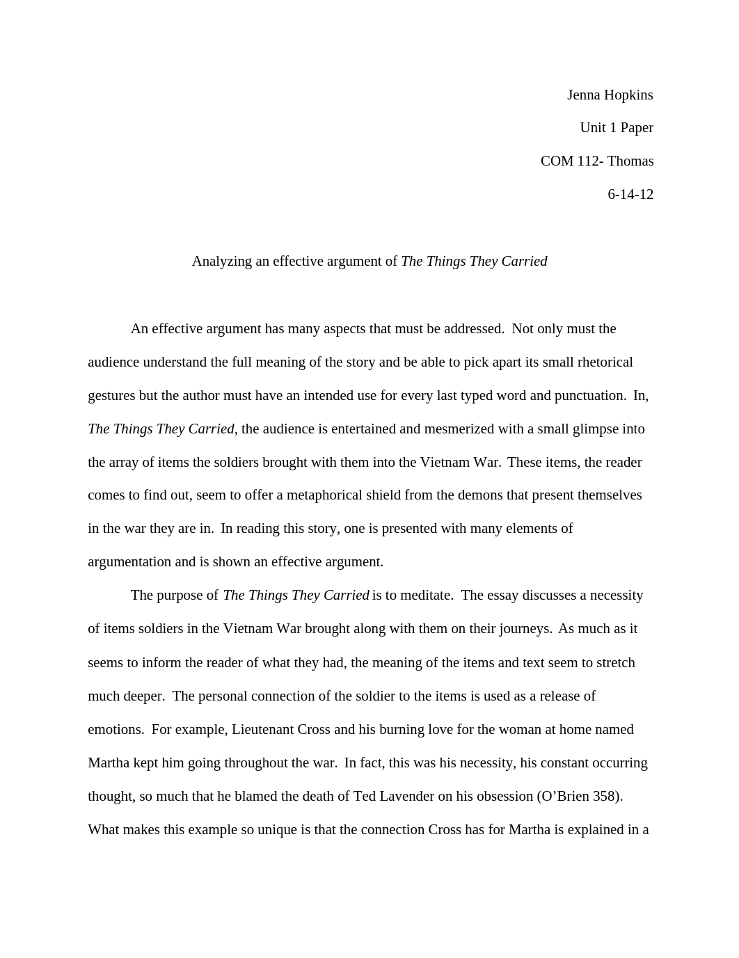 Analyzing an effective argument of The Things They Carried Paper_d1ngcqg1xt9_page1