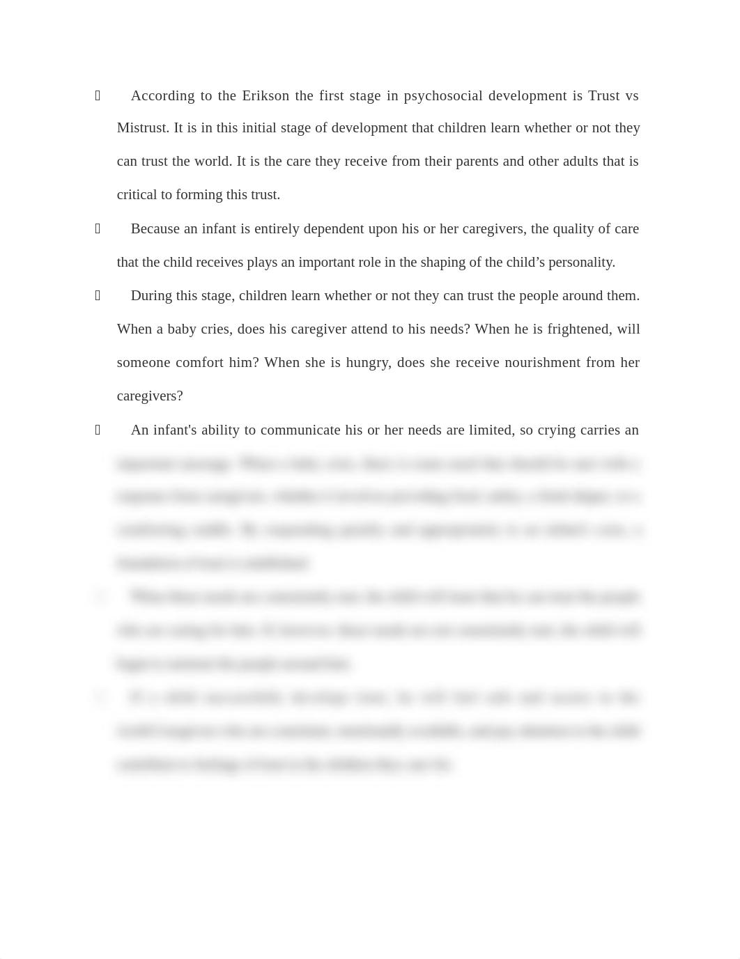 According to the Erikson the first stage in psychosocial development is Trust vs Mistrust.docx_d1nteirwovl_page1