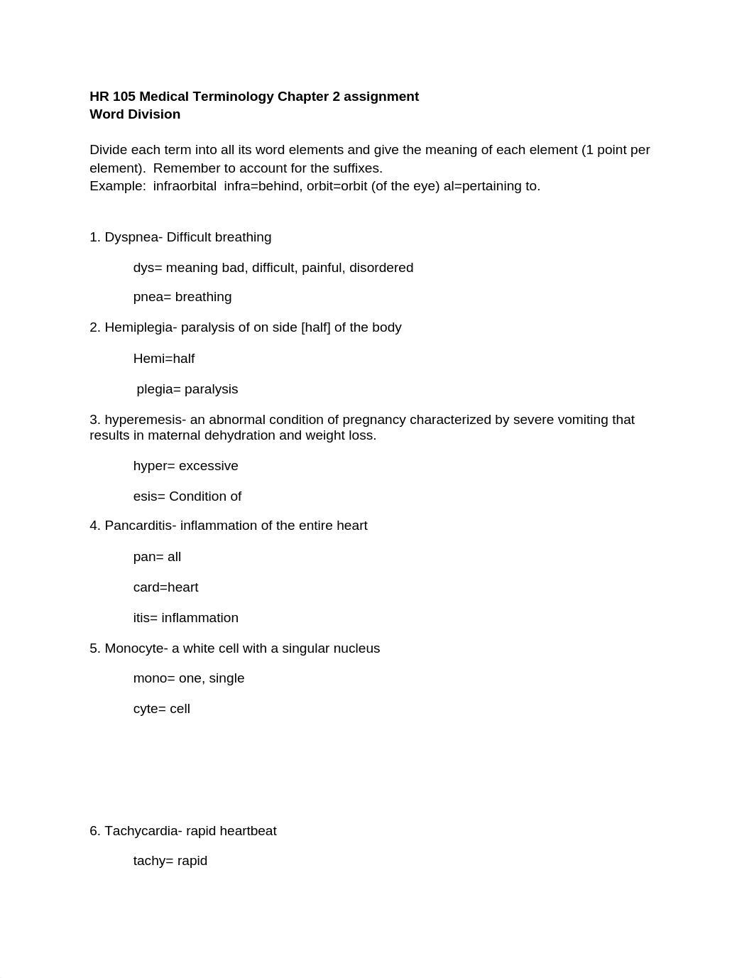 HR 105 Medical Terminology Chapter 2 assignment -Veronika Harris (1).docx_d1o4ybzy3lf_page1