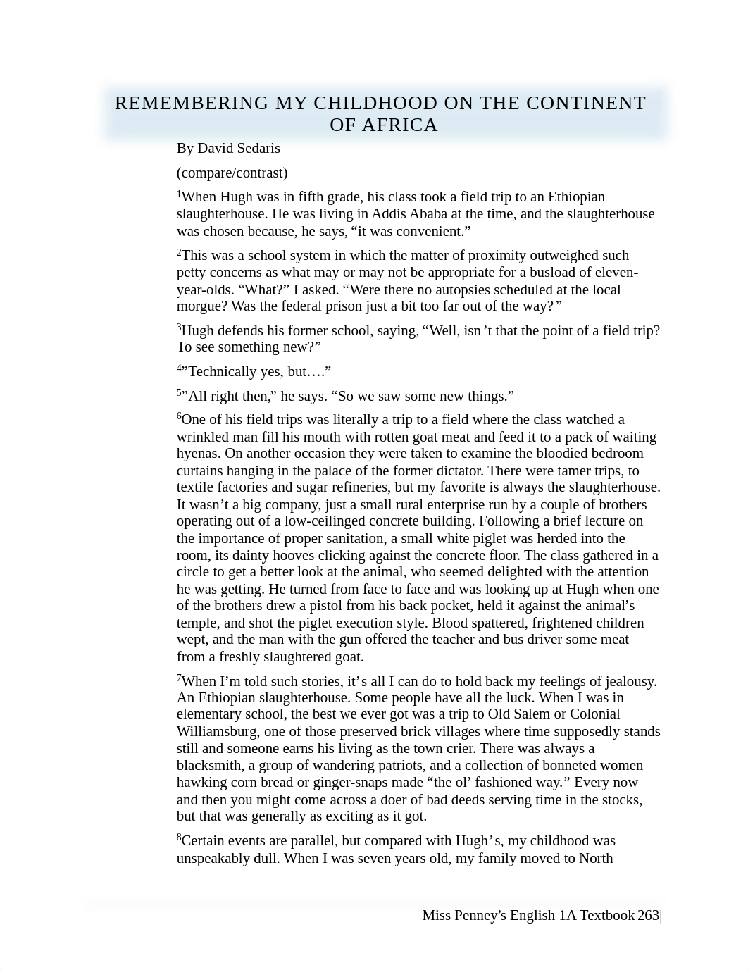 Essay 5 _Remembering My Childhood on the Continent of Africa_ by David Sedaris pp. 263-267 (1).pdf_d1ofkkzlzhk_page1