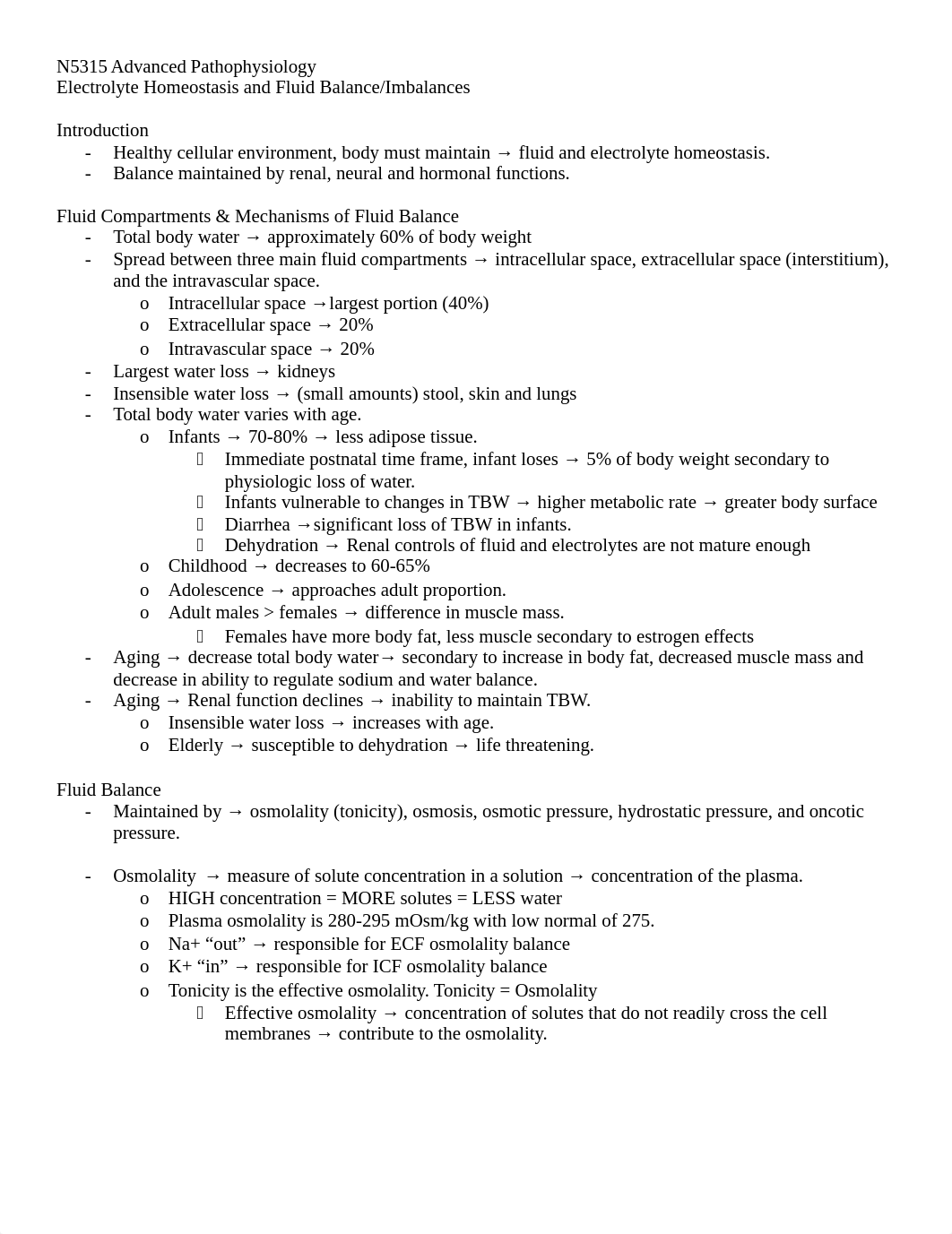 N5315 Advanced Pathophysiology - Electrolyte Homeostasis and Fluid Balance:Imbalances .docx_d1p37kouaa3_page1