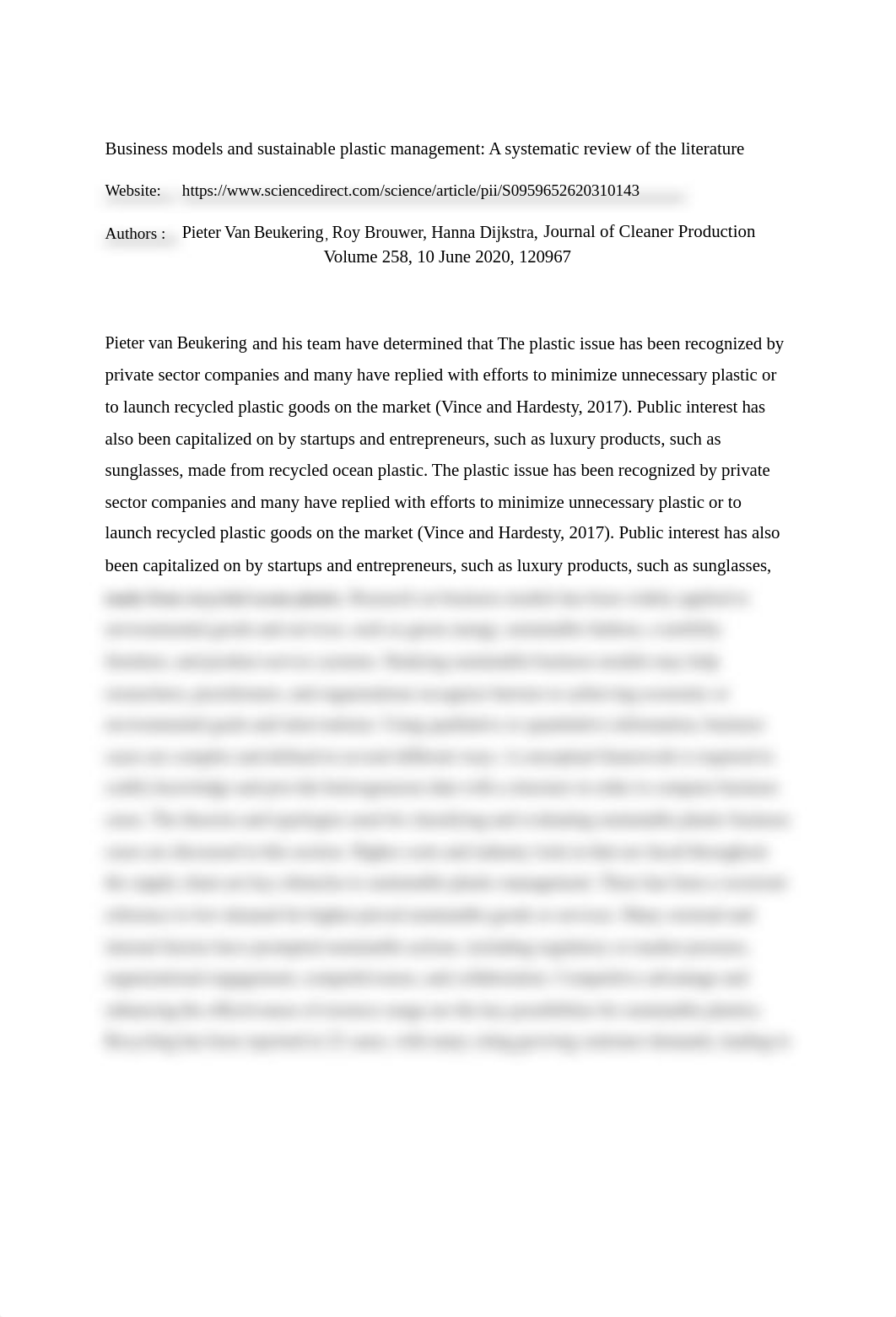 Business models and sustainable plastic management_ A systematic review of the literature.pdf_d1q62z6iu1l_page1