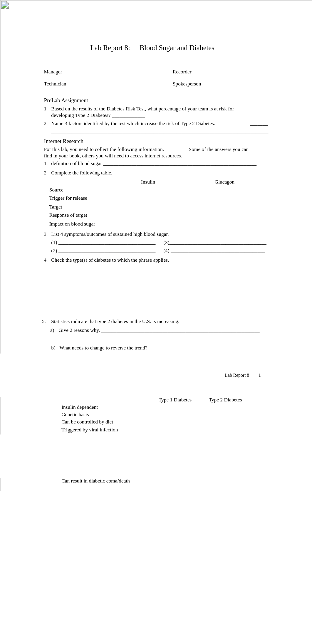 Lab Report 8 Blood Sugar Levels and Diabetes.pdf_d1qjjo2pusq_page1